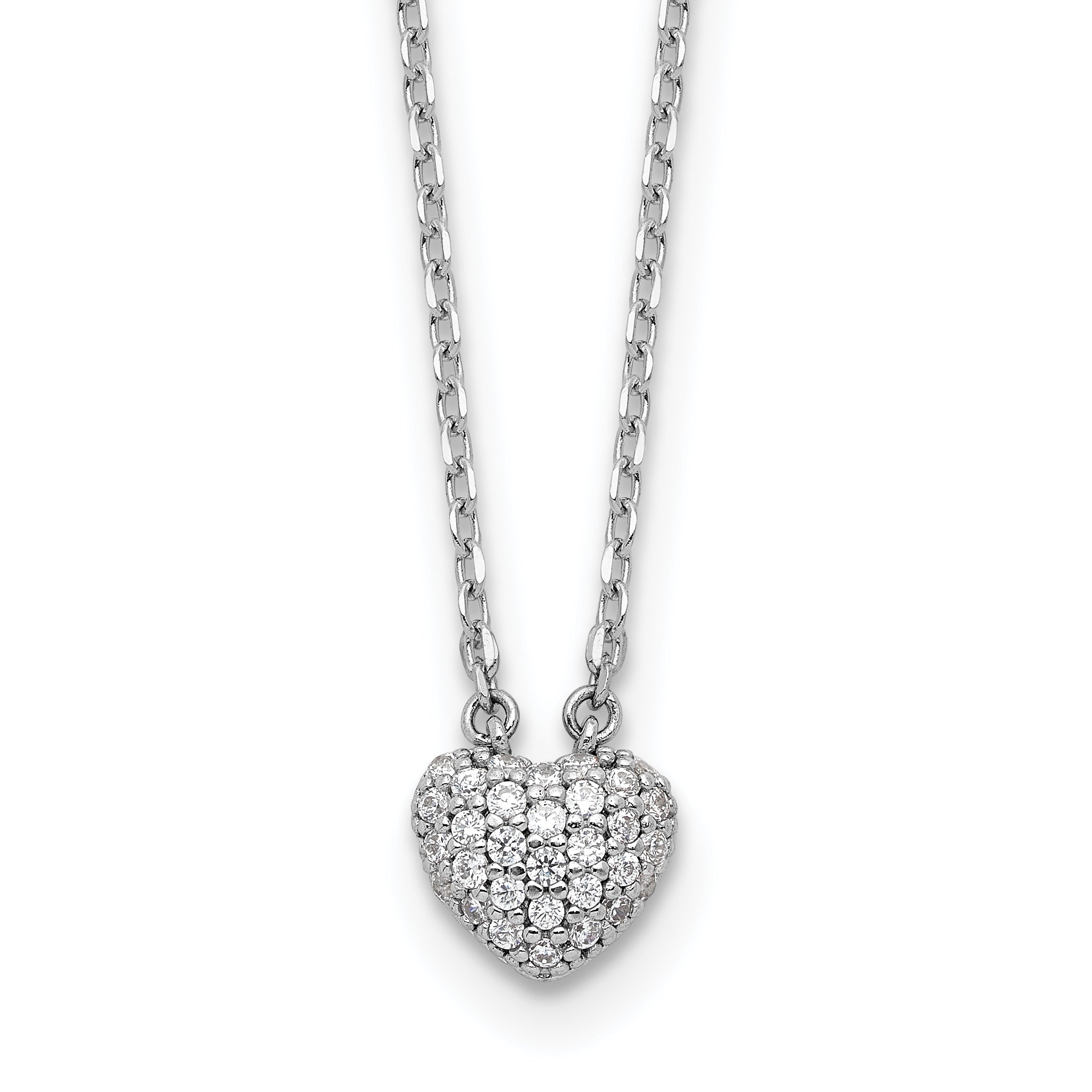 Sterling Shimmer Sterling Silver Rhodium-plated CZ 66 Stone 16 inch with 2 inch extender Pave Heart Necklace Main image