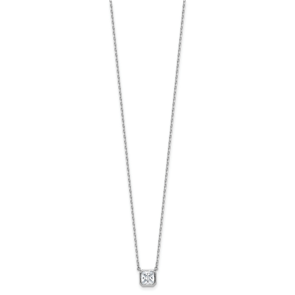 Sterling Shimmer Sterling Silver Rhodium-plated CZ 19 Stone 16 inch with 2 inch extender Square Necklace
