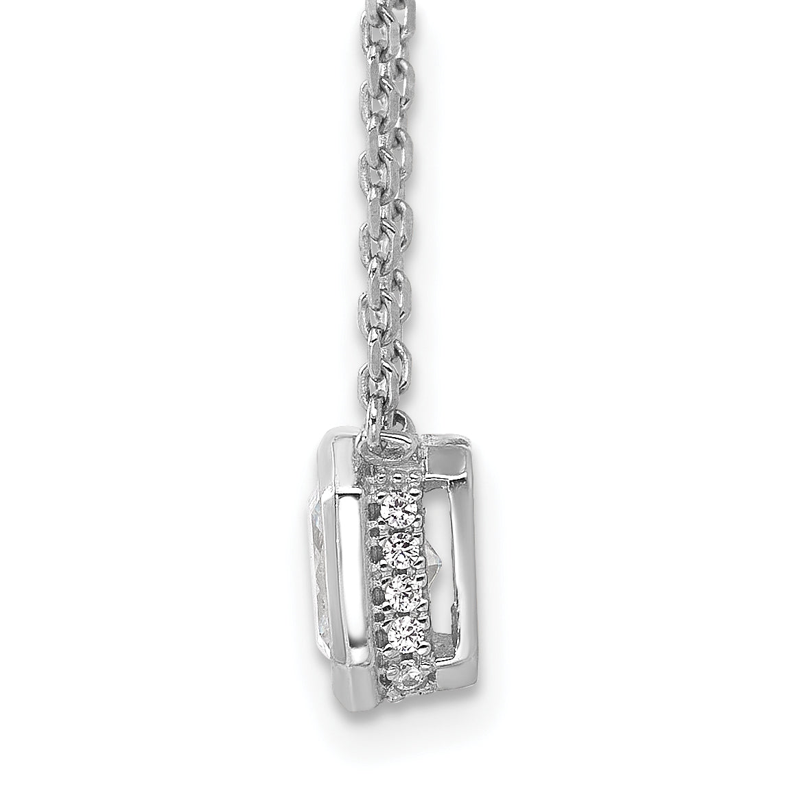 Sterling Shimmer Sterling Silver Rhodium-plated CZ 19 Stone 16 inch with 2 inch extender Square Necklace