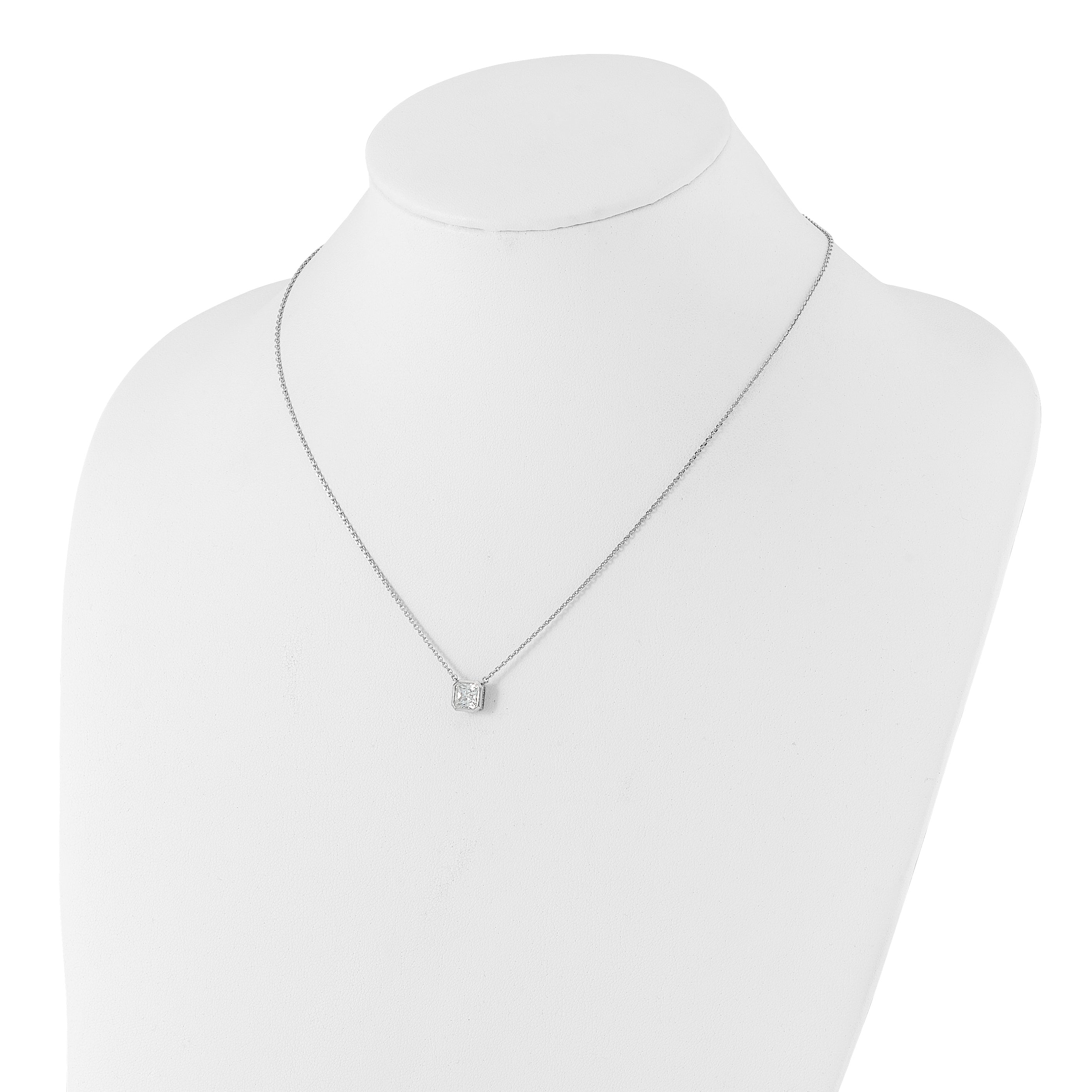 Sterling Shimmer Sterling Silver Rhodium-plated CZ 19 Stone 16 inch with 2 inch extender Square Necklace