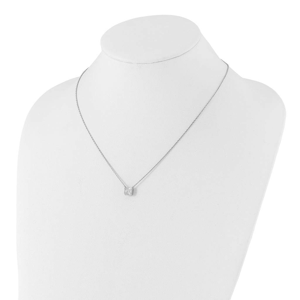 Sterling Shimmer Sterling Silver Rhodium-plated CZ 19 Stone 16 inch with 2 inch extender Square Necklace