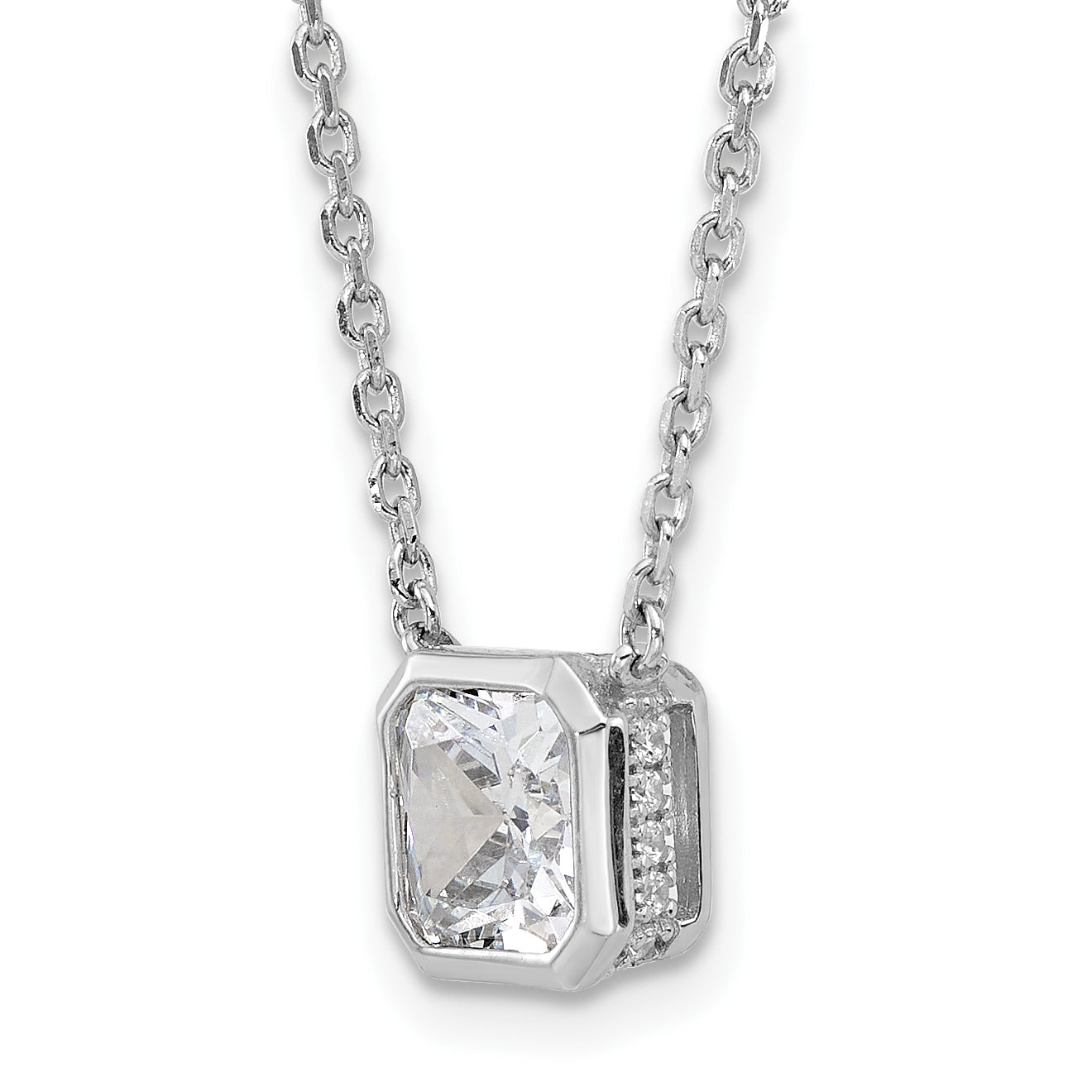 Sterling Shimmer Sterling Silver Rhodium-plated CZ 19 Stone 16 inch with 2 inch extender Square Necklace