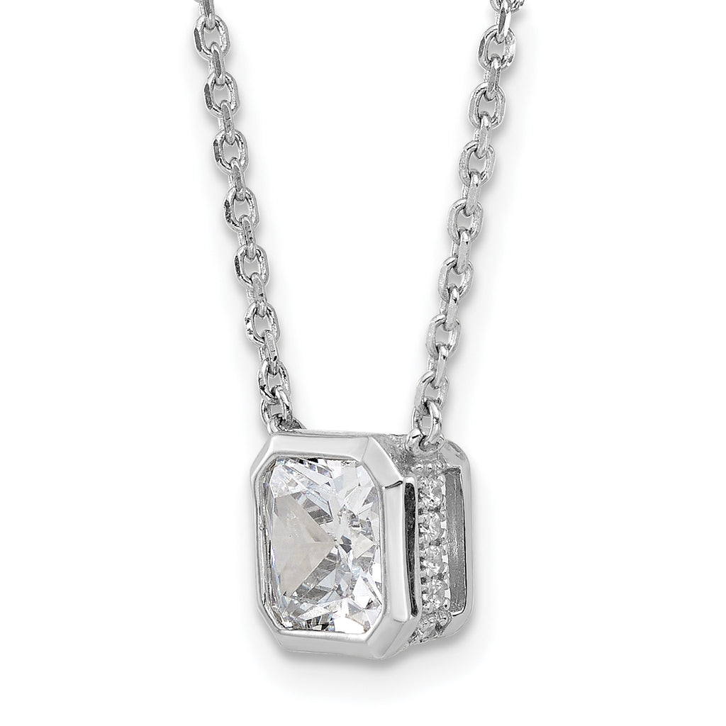 Sterling Shimmer Sterling Silver Rhodium-plated CZ 19 Stone 16 inch with 2 inch extender Square Necklace
