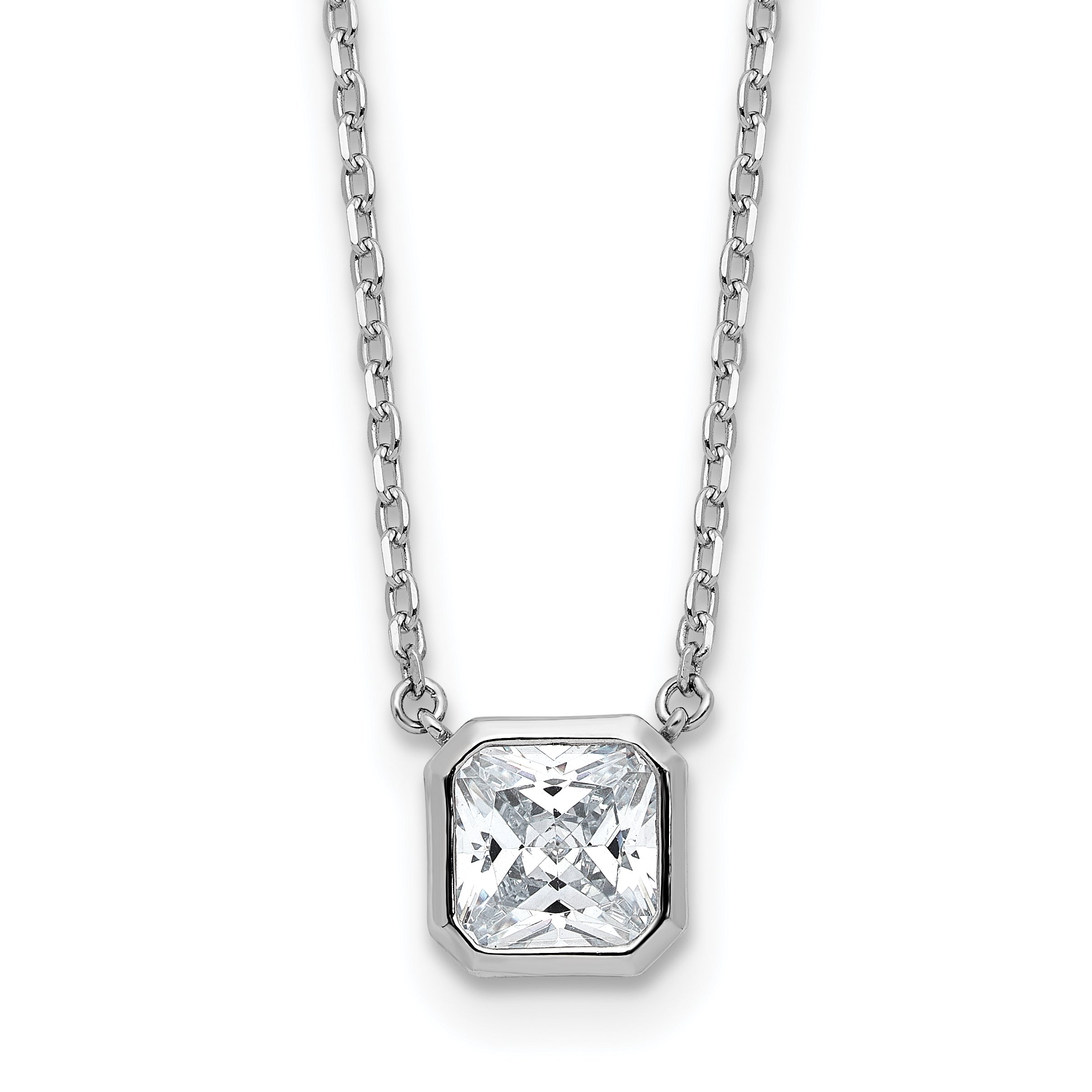 Sterling Shimmer Sterling Silver Rhodium-plated CZ 19 Stone 16 inch with 2 inch extender Square Necklace Main image