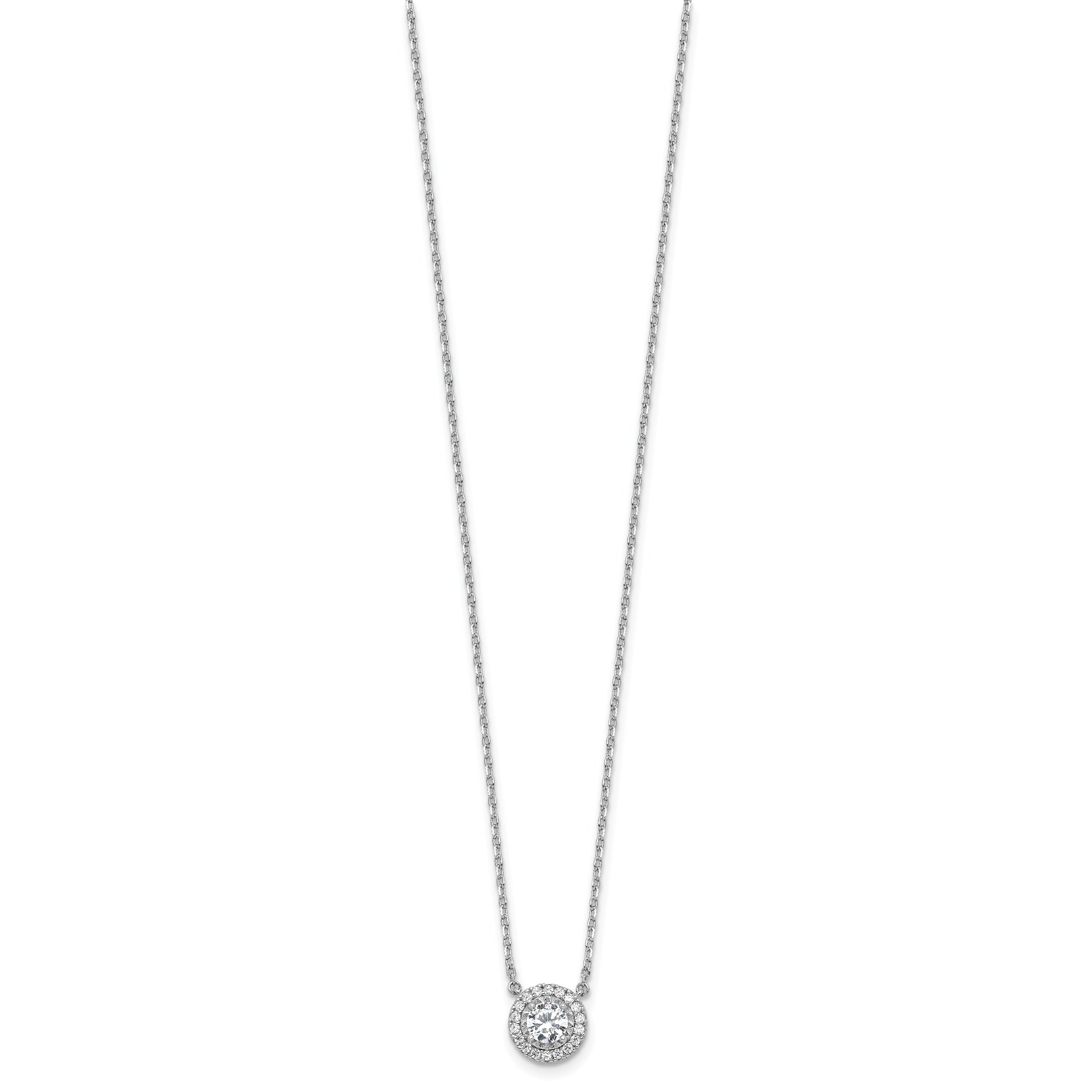 Sterling Shimmer Sterling Silver Rhodium-plated CZ 19 Stone 16 inch with 2 inch extender Round Necklace