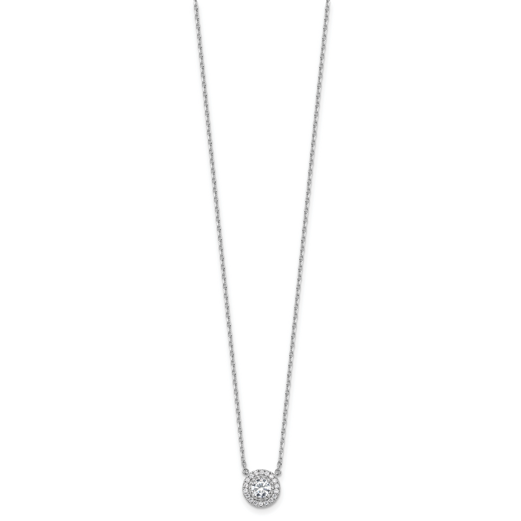 Sterling Shimmer Sterling Silver Rhodium-plated CZ 19 Stone 16 inch with 2 inch extender Round Necklace