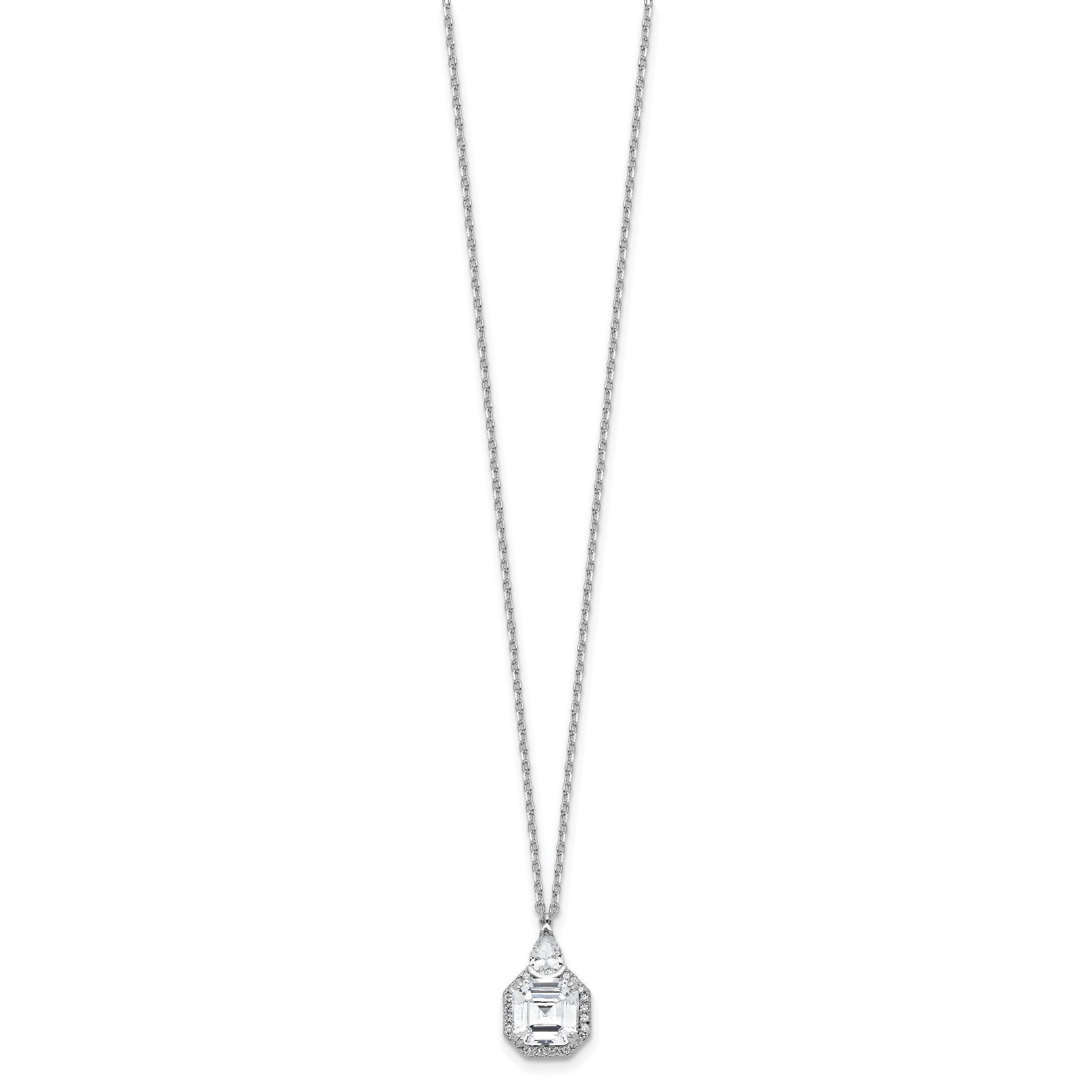 Sterling Shimmer Sterling Silver Rhodium-plated CZ 25 Stone 16 inch with 2 inch extender Teardrop Necklace Secondary image