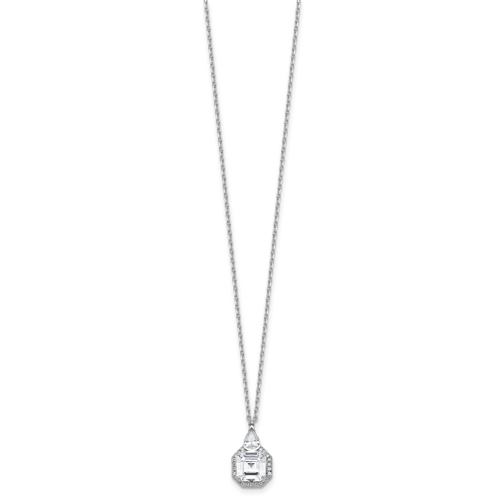 Sterling Shimmer Sterling Silver Rhodium-plated CZ 25 Stone 16 inch with 2 inch extender Teardrop Necklace