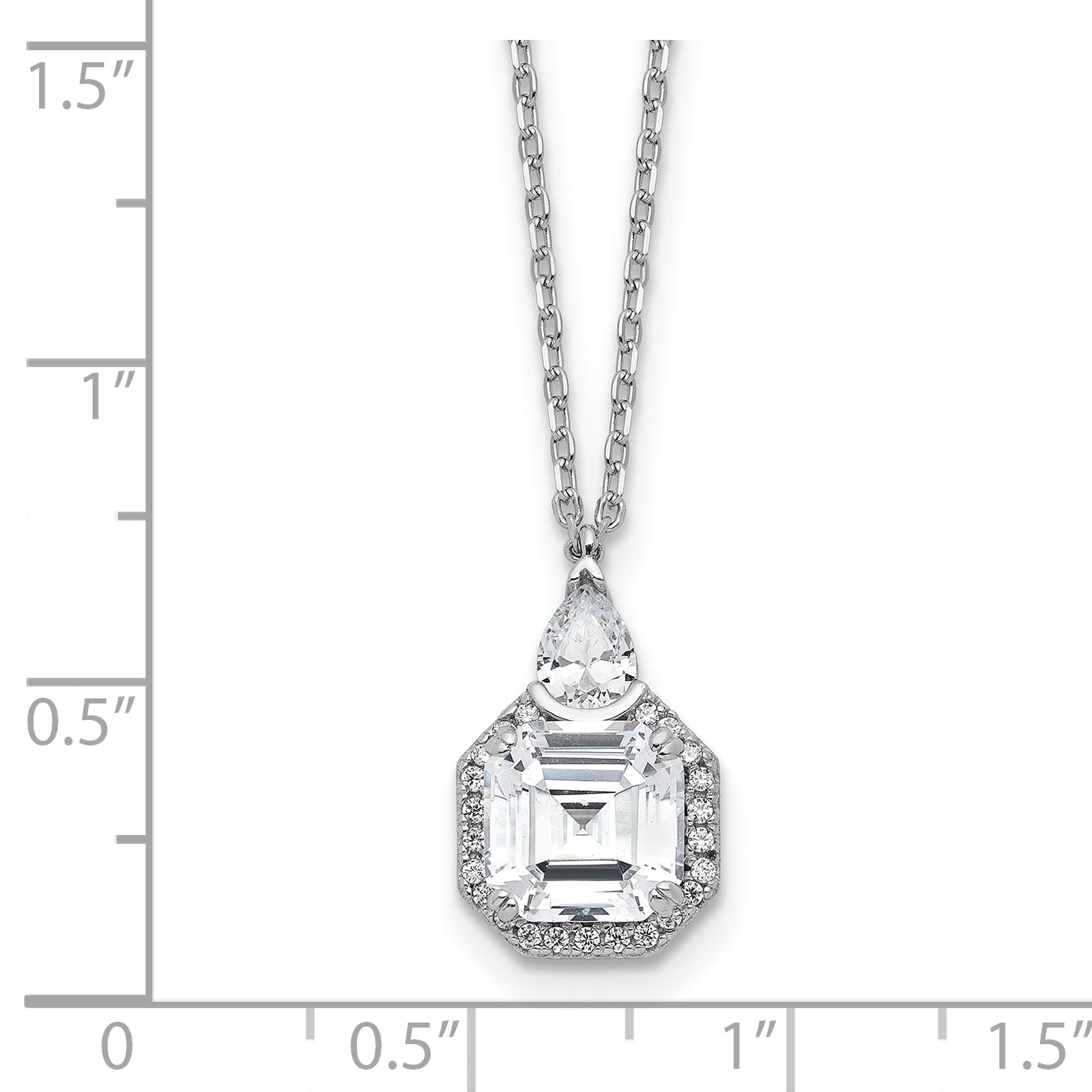 Sterling Shimmer Sterling Silver Rhodium-plated CZ 25 Stone 16 inch with 2 inch extender Teardrop Necklace