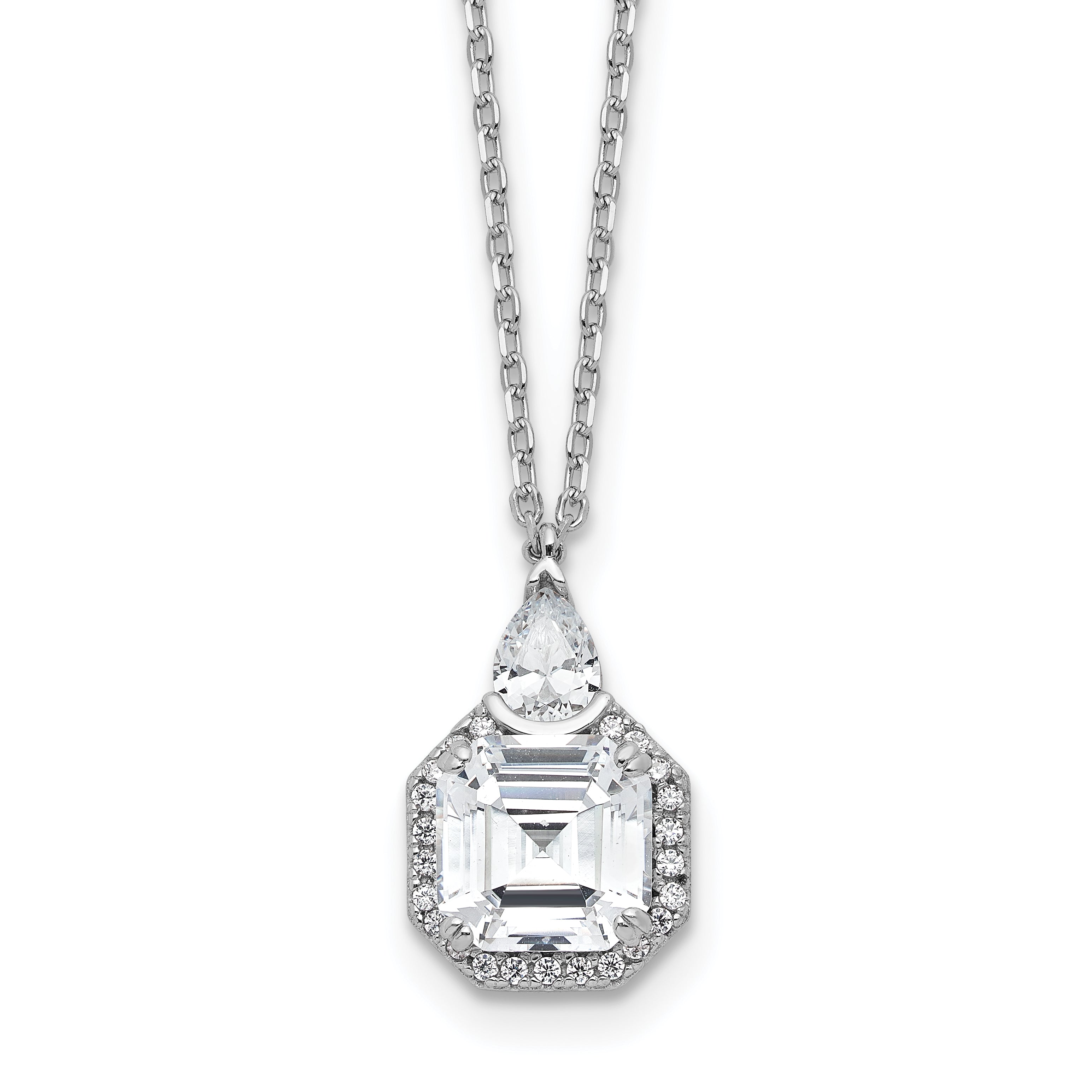 Sterling Shimmer Sterling Silver Rhodium-plated CZ 25 Stone 16 inch with 2 inch extender Teardrop Necklace Main image