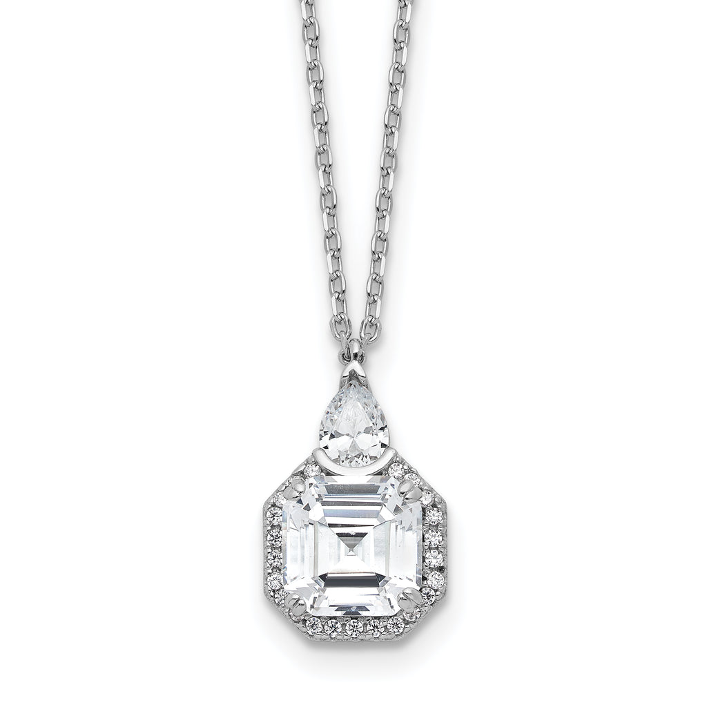 Sterling Shimmer Sterling Silver Rhodium-plated CZ 25 Stone 16 inch with 2 inch extender Teardrop Necklace