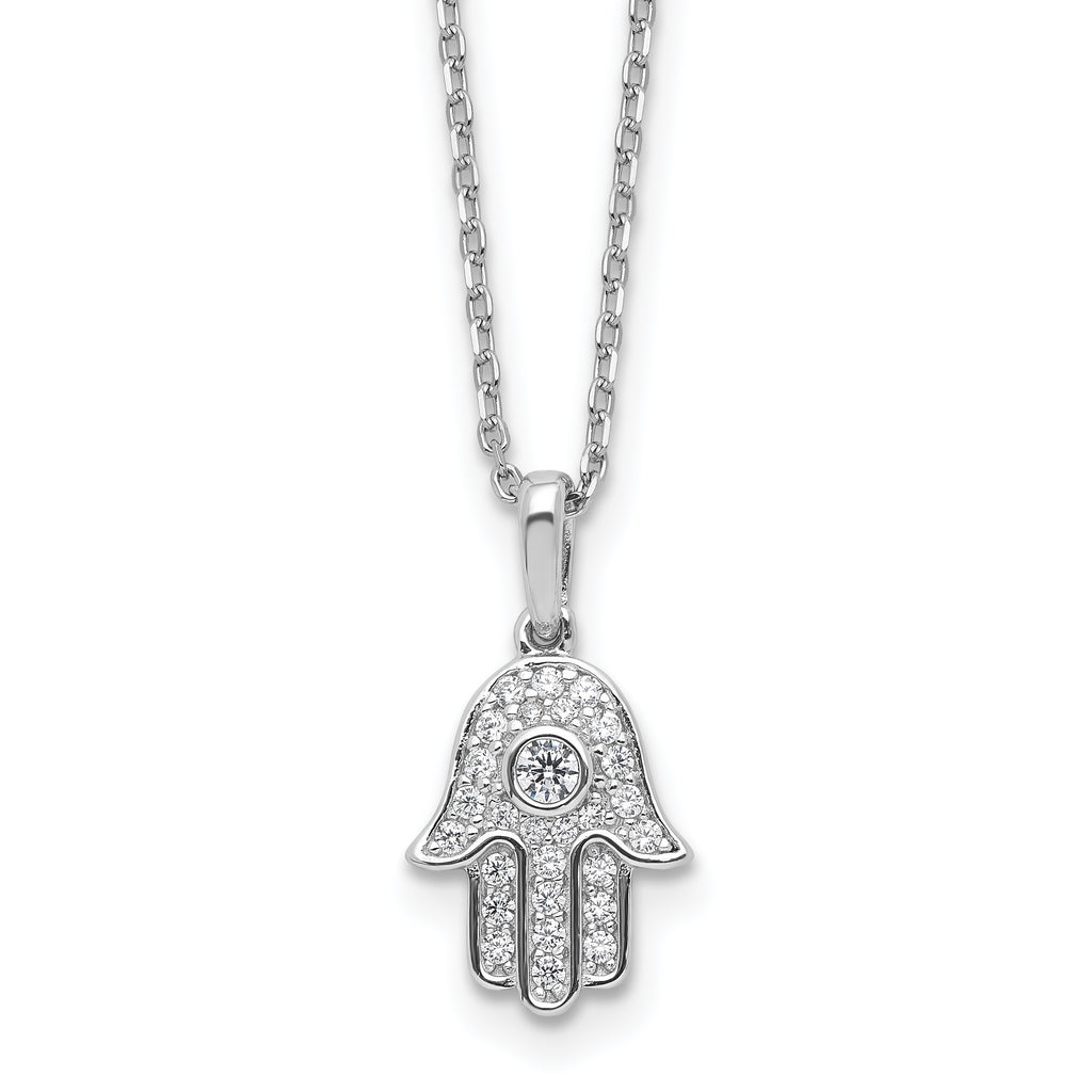 Sterling Shimmer Sterling Silver Rhodium-plated CZ 28 Stone 16 inch with 2 inch extension Chamseh/Hamsa Necklace