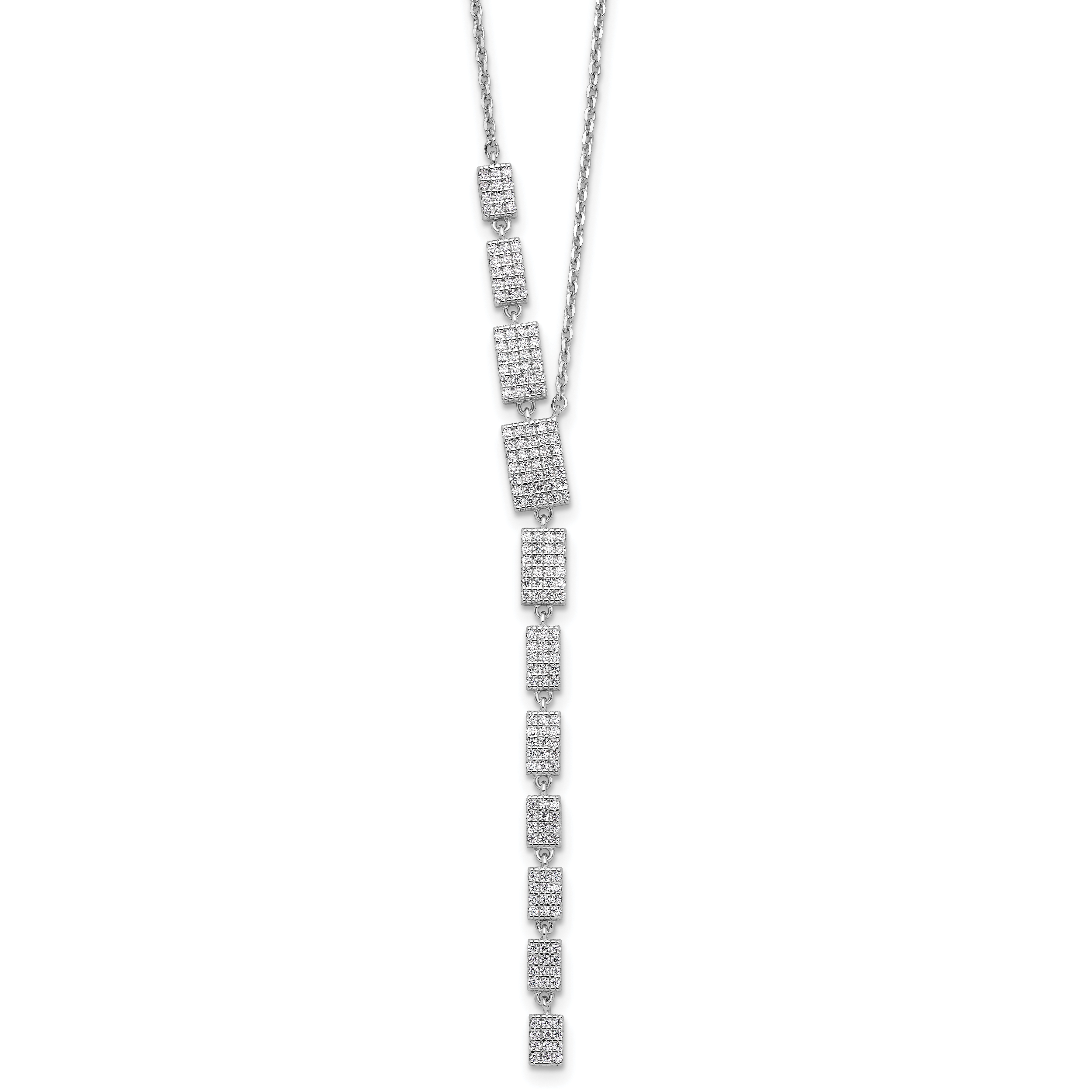Sterling Shimmer Sterling Silver Rhodium-plated CZ 188 Stone 16 inch with 2 inch extender Rectangle Drop Necklace Main image
