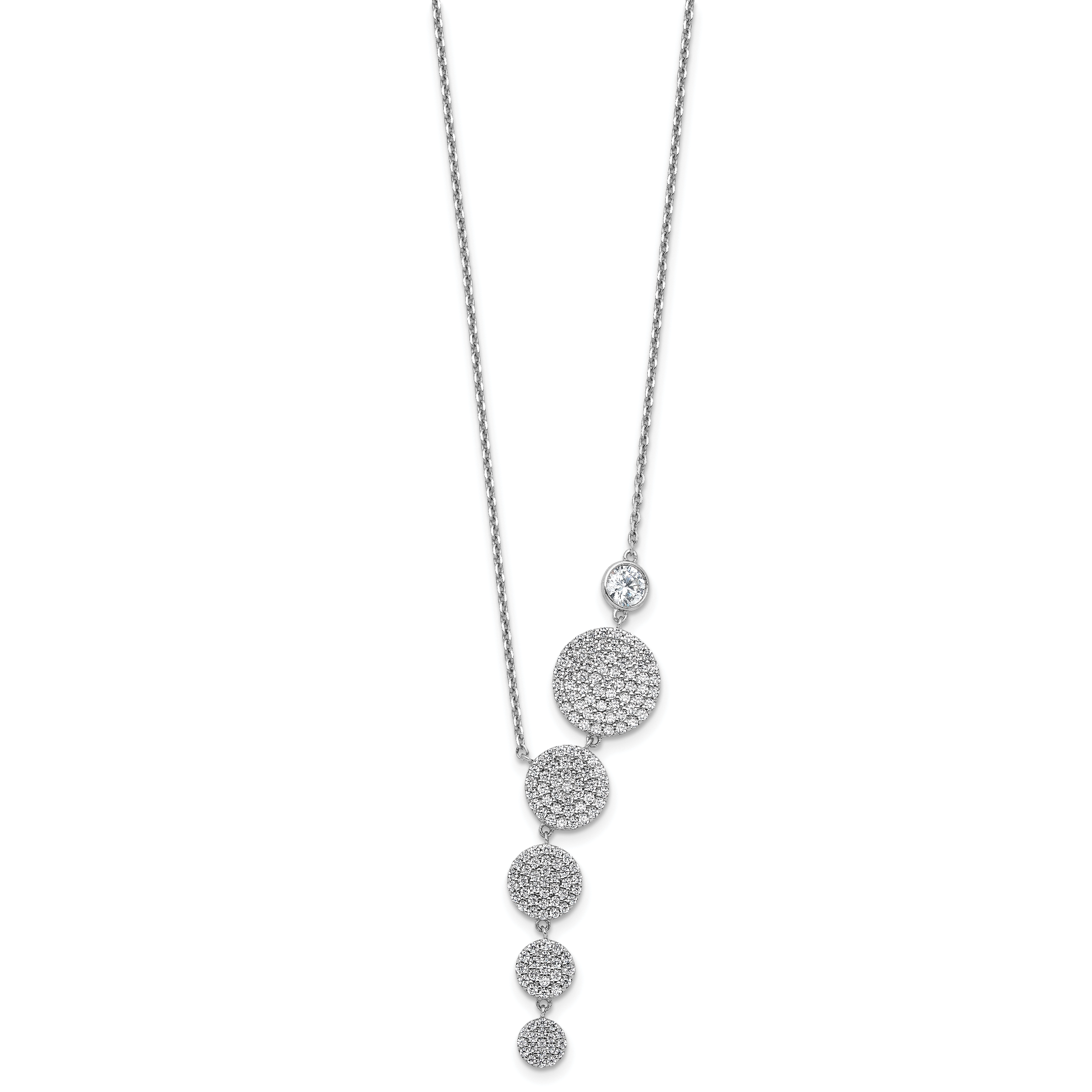 Sterling Shimmer Sterling Silver Rhodium-plated CZ 178 Stone 16 inch with 2 inch extender Circle Drop Necklace Secondary image
