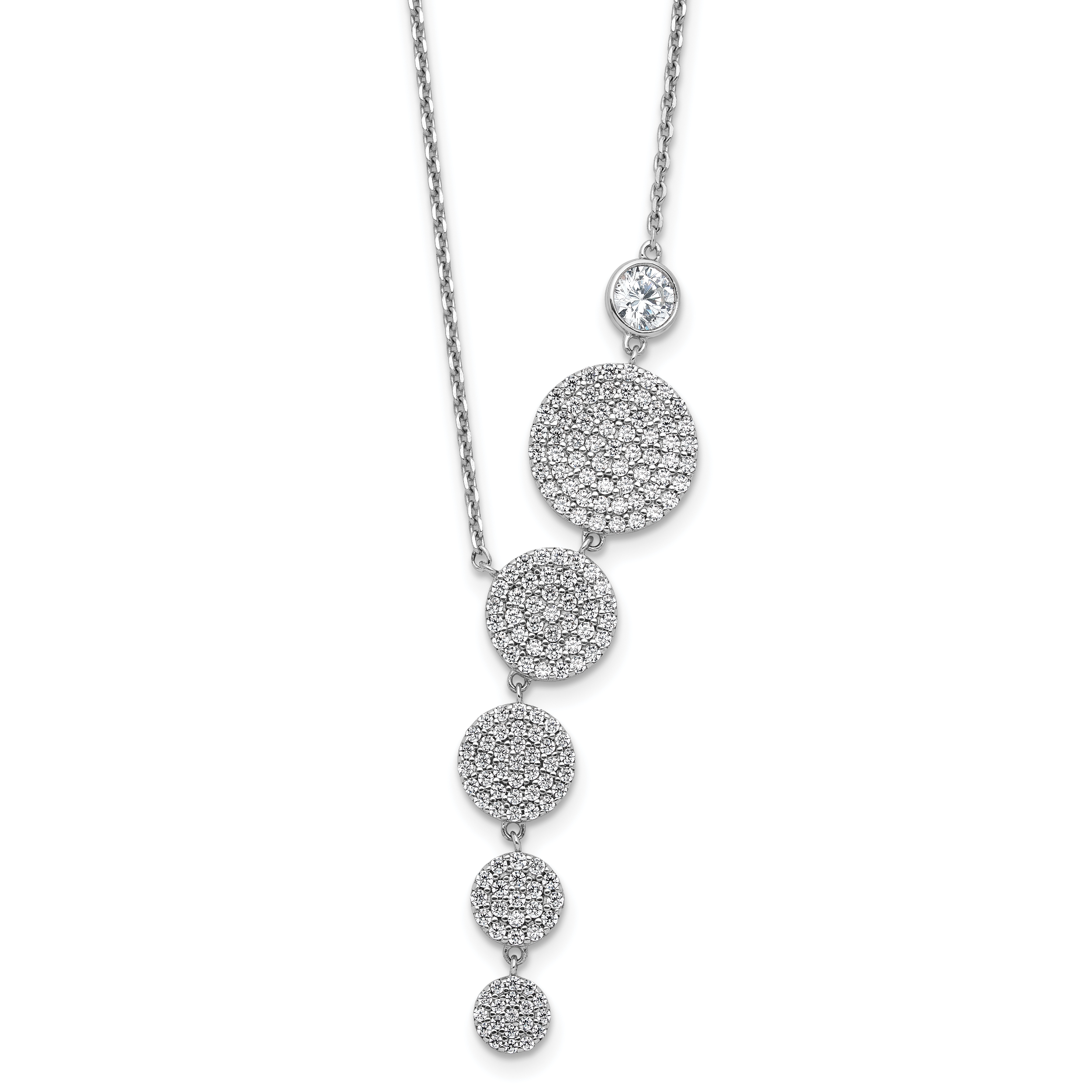 Sterling Shimmer Sterling Silver Rhodium-plated CZ 178 Stone 16 inch with 2 inch extender Circle Drop Necklace Main image
