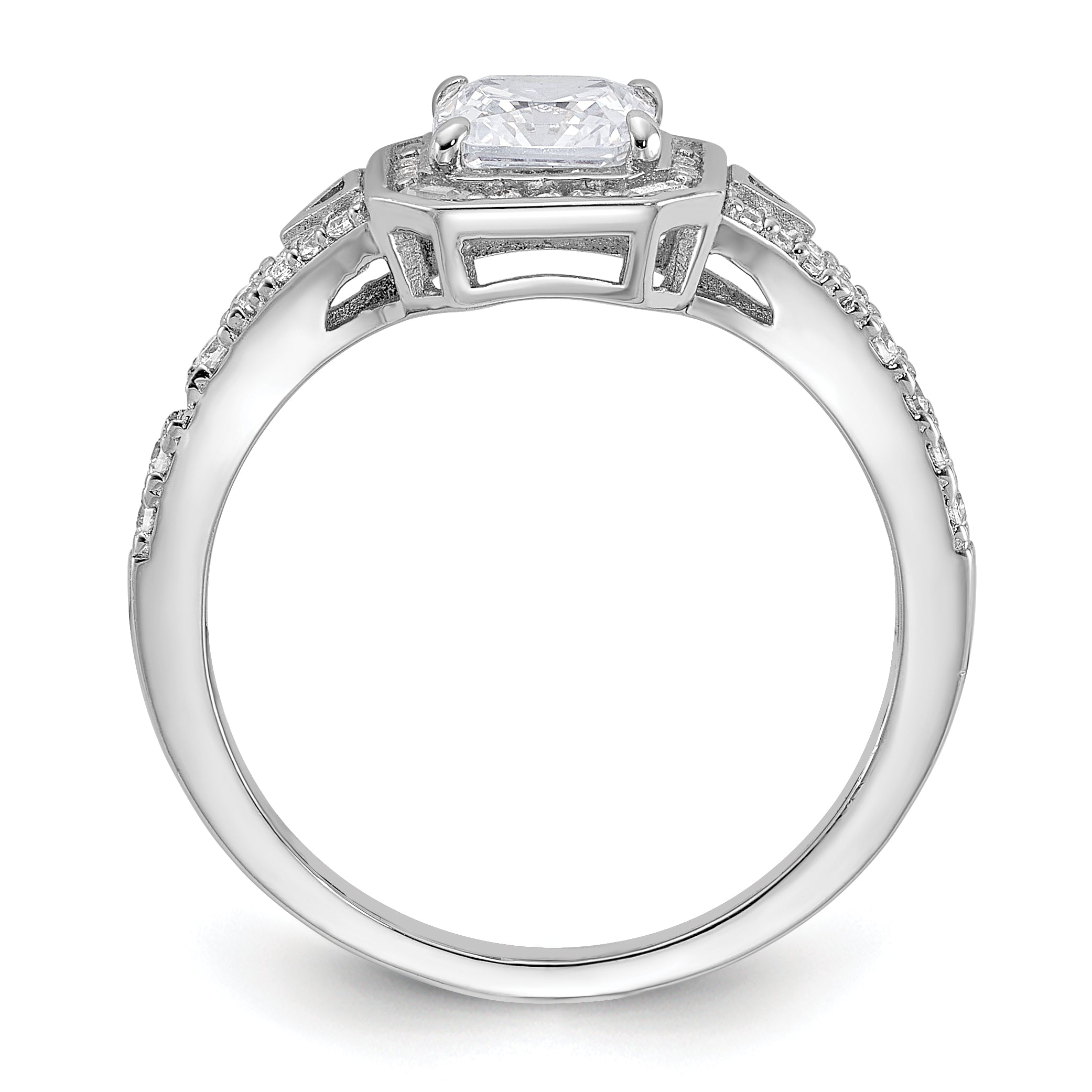 Sterling Shimmer Sterling Silver Rhodium-plated CZ 41 Stone Open Back Ring Secondary image