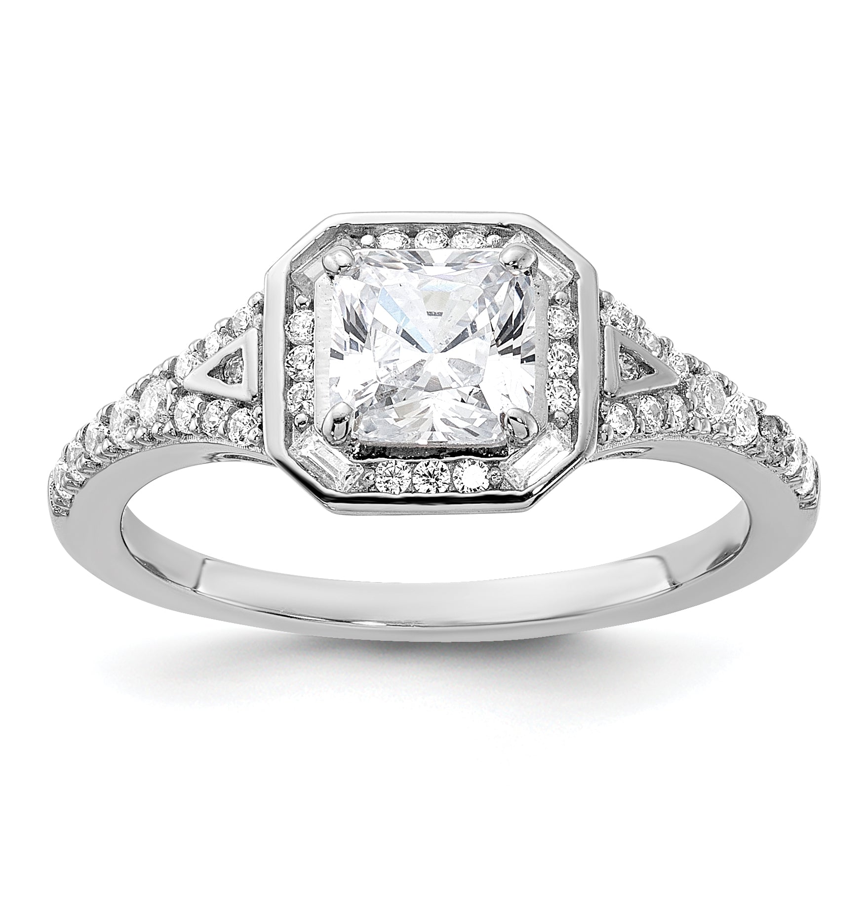 Sterling Shimmer Sterling Silver Rhodium-plated CZ 41 Stone Open Back Ring Main image