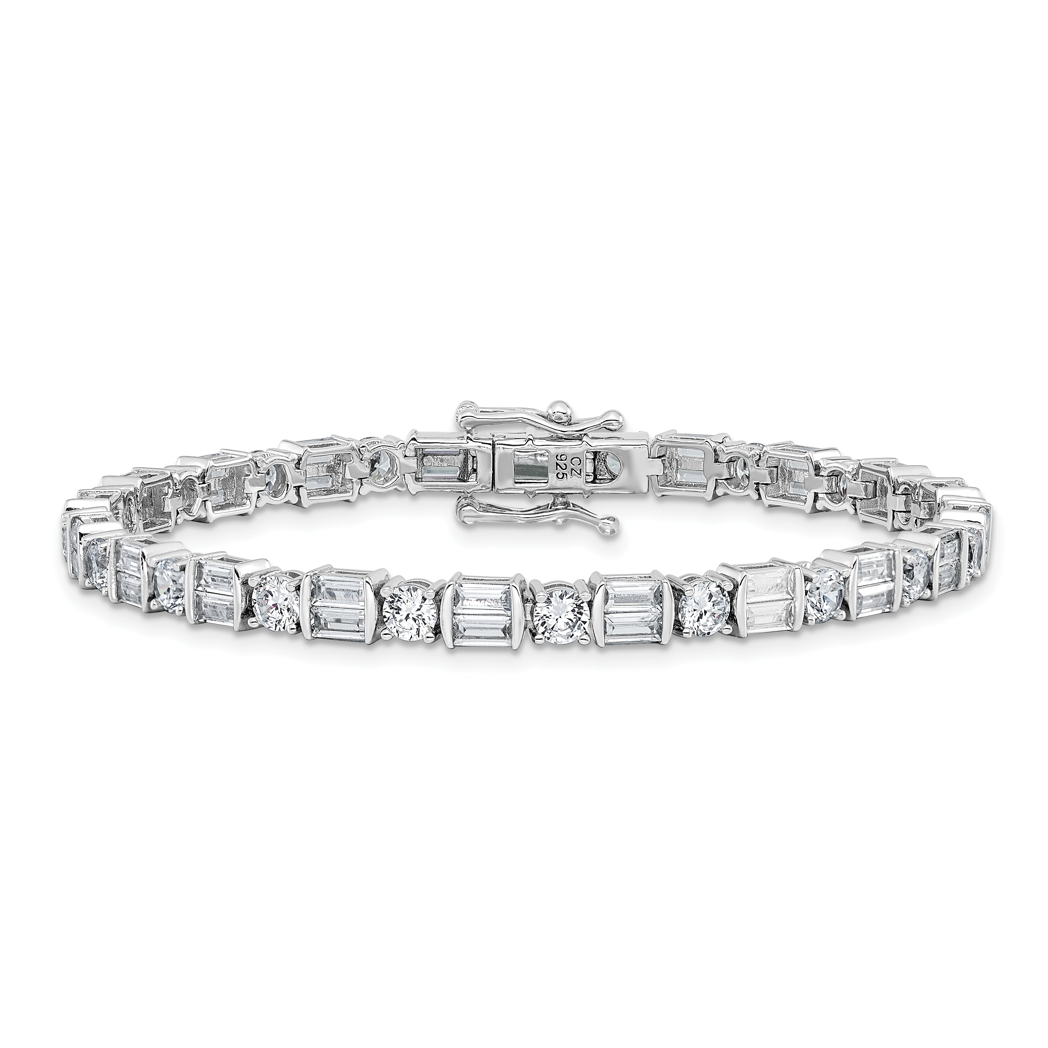 Sterling Shimmer Sterling Silver Rhodium-plated CZ 59 Stone 7.25 inch Bracelet