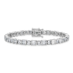 Sterling Shimmer Sterling Silver Rhodium-plated CZ 59 Stone 7.25 inch Bracelet