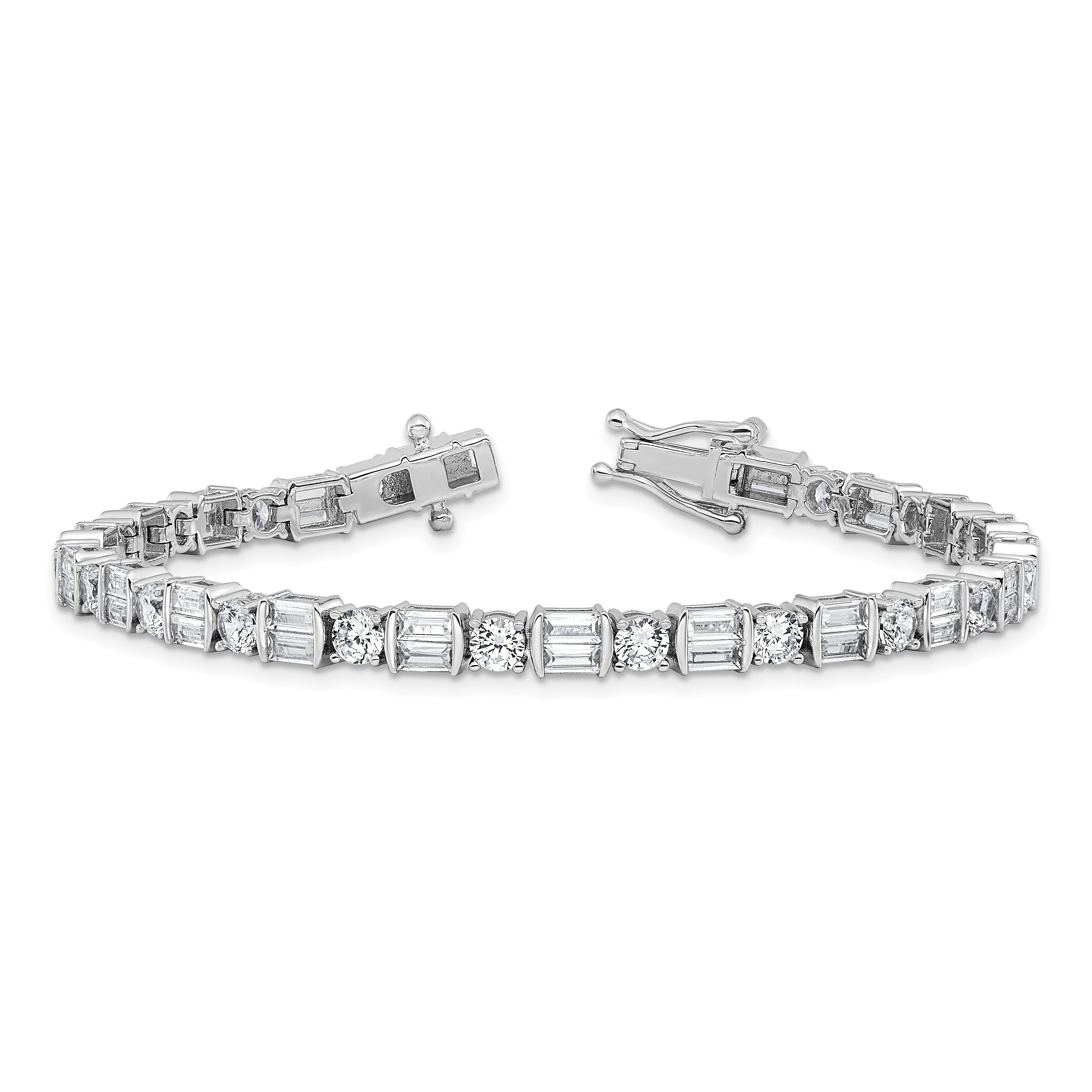 Sterling Shimmer Sterling Silver Rhodium-plated CZ 59 Stone 7.25 inch Bracelet