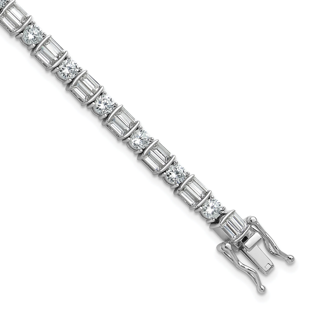 Sterling Shimmer Sterling Silver Rhodium-plated CZ 59 Stone 7.25 inch Bracelet