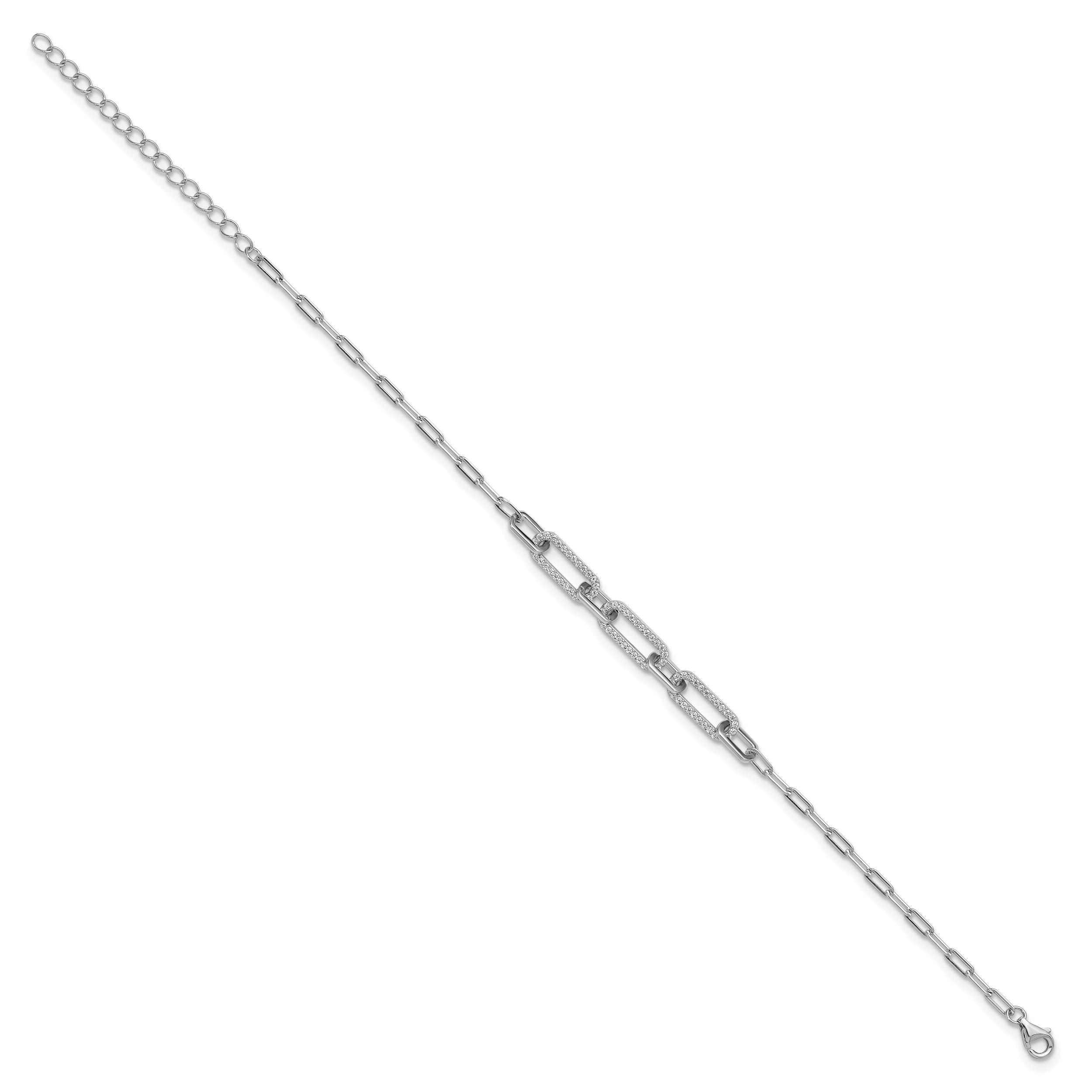 Sterling Shimmer Sterling Silver Rhodium-plated 1mm CZ 78 Stone Paper Clip Link 7 inch Bracelet Secondary image