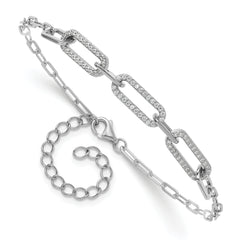 Sterling Shimmer Sterling Silver Rhodium-plated 1mm CZ 78 Stone Paper Clip Link 7 inch Bracelet