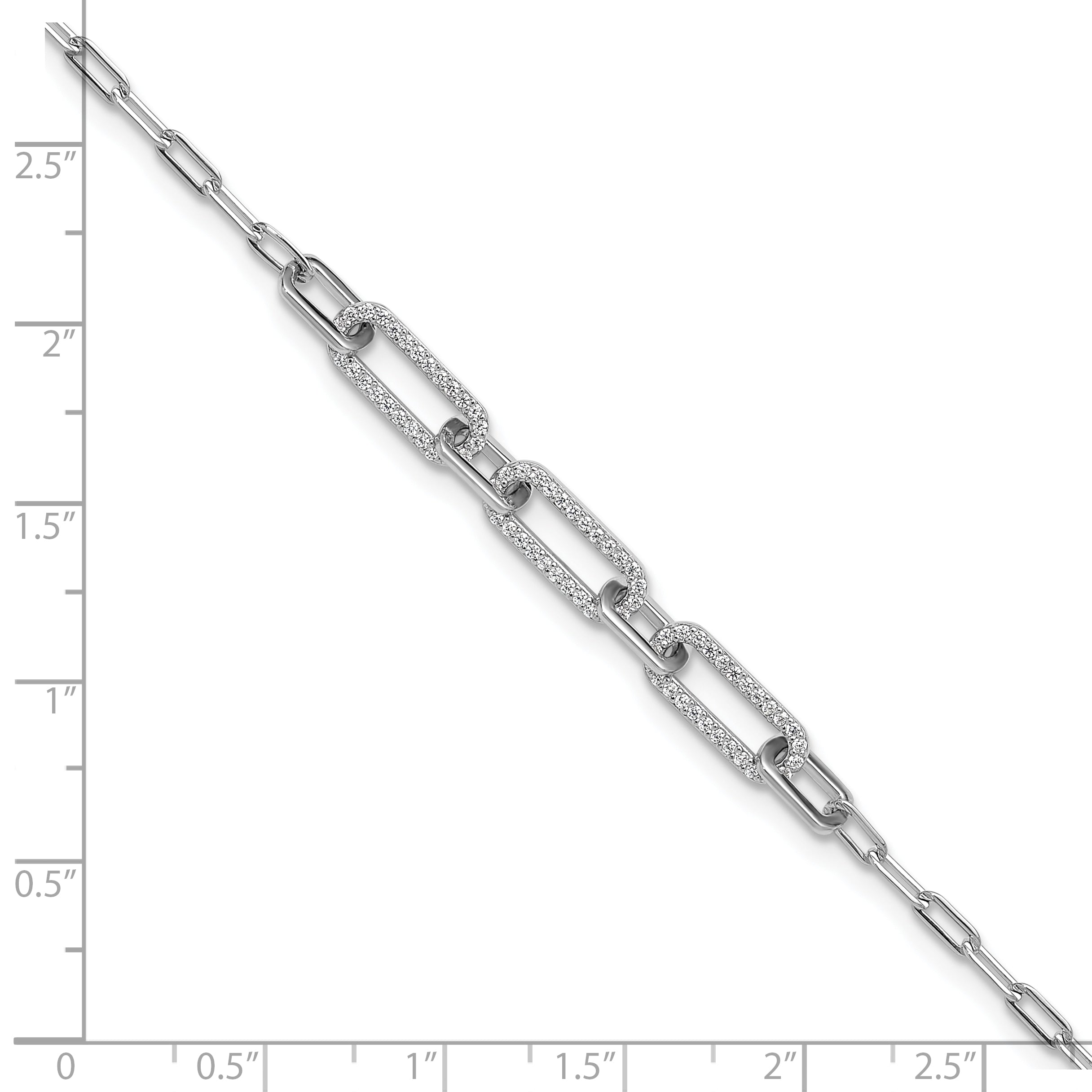Sterling Shimmer Sterling Silver Rhodium-plated 1mm CZ 78 Stone Paper Clip Link 7 inch Bracelet