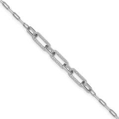 Sterling Shimmer Sterling Silver Rhodium-plated 1mm CZ 78 Stone Paper Clip Link 7 inch Bracelet