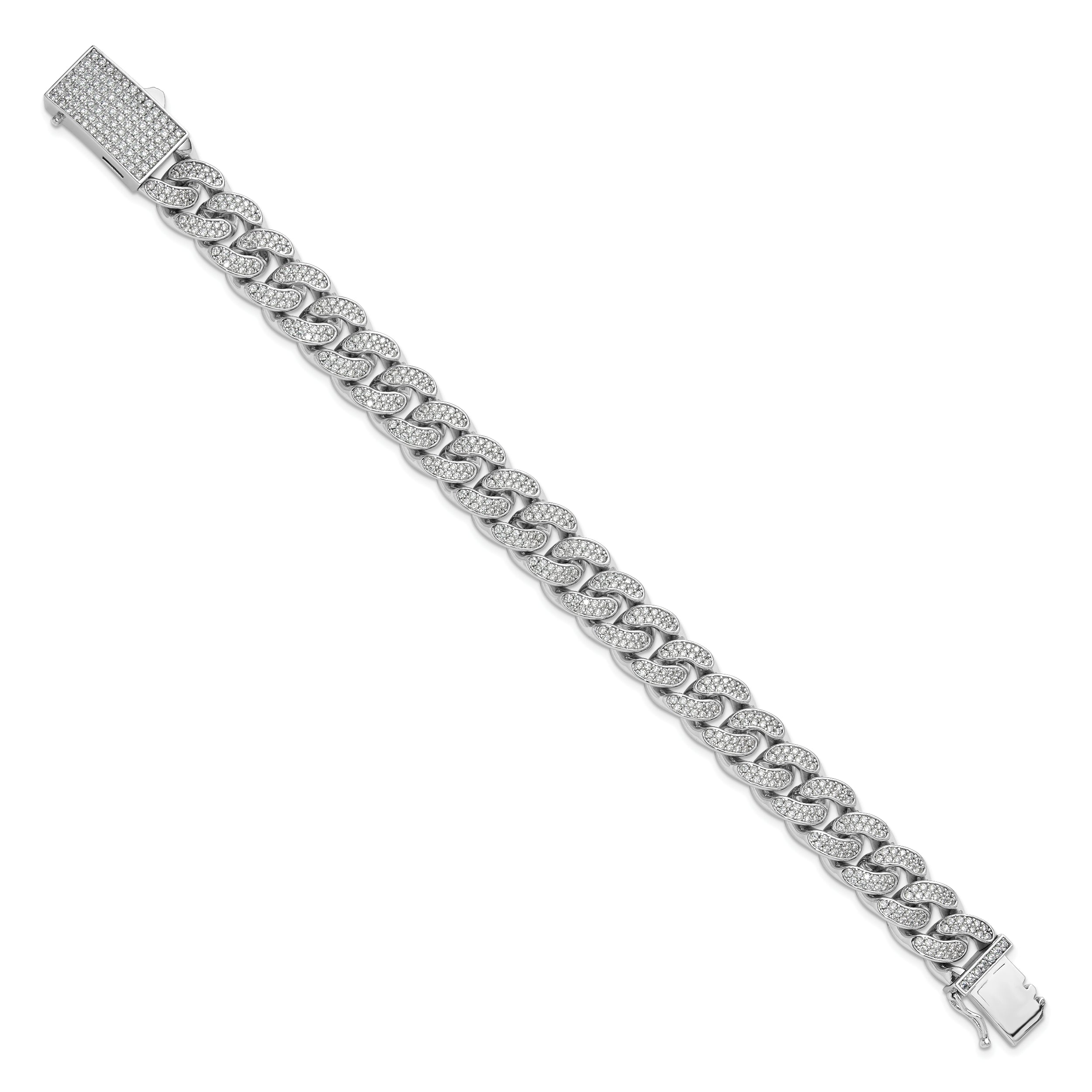 Sterling Silver Rhodium-plated CZ 8in Curb Bracelet