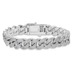 Sterling Silver Rhodium-plated CZ 8in Curb Bracelet
