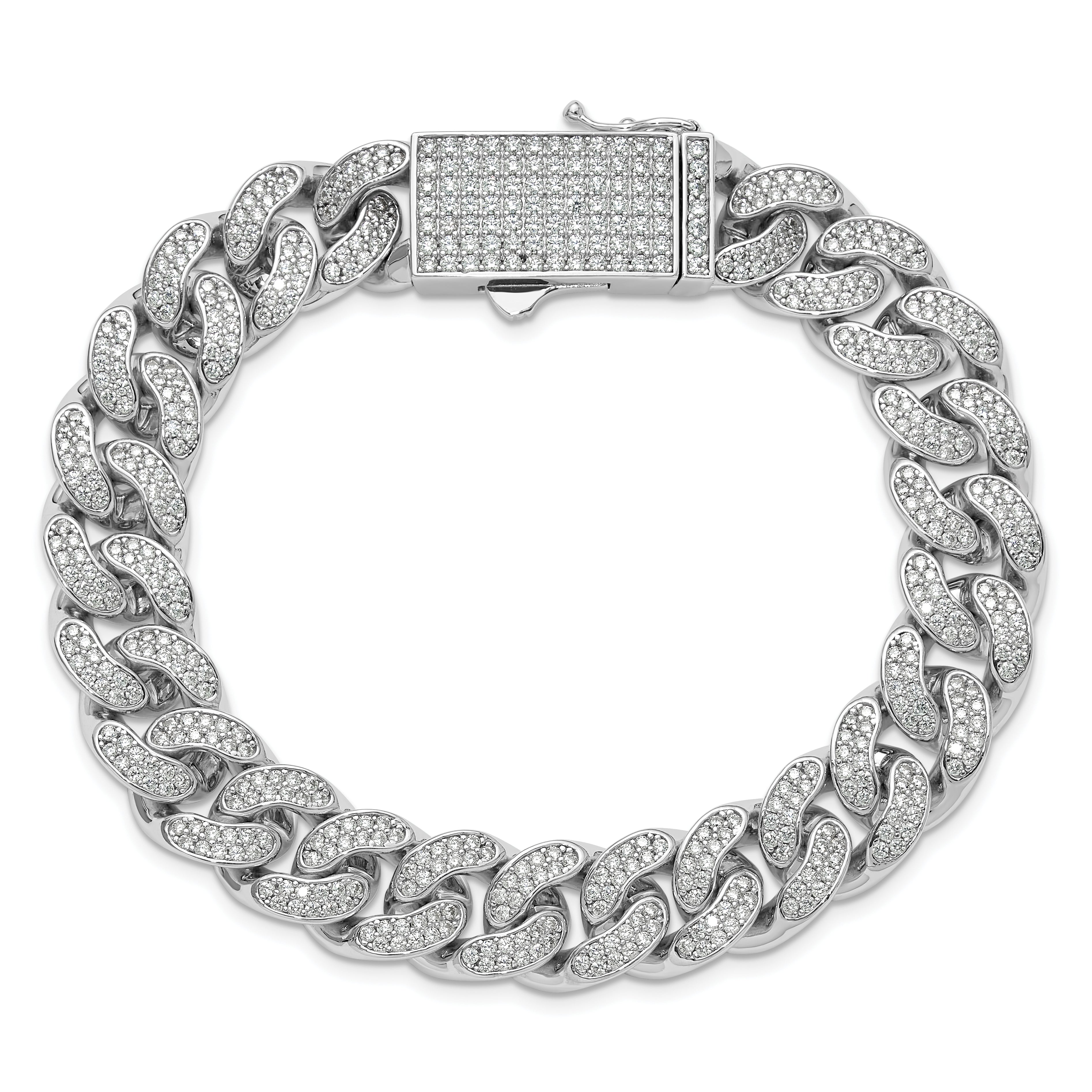 Sterling Silver Rhodium-plated CZ 8in Curb Bracelet