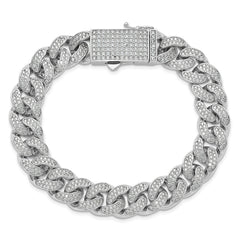 Sterling Silver Rhodium-plated CZ 8in Curb Bracelet