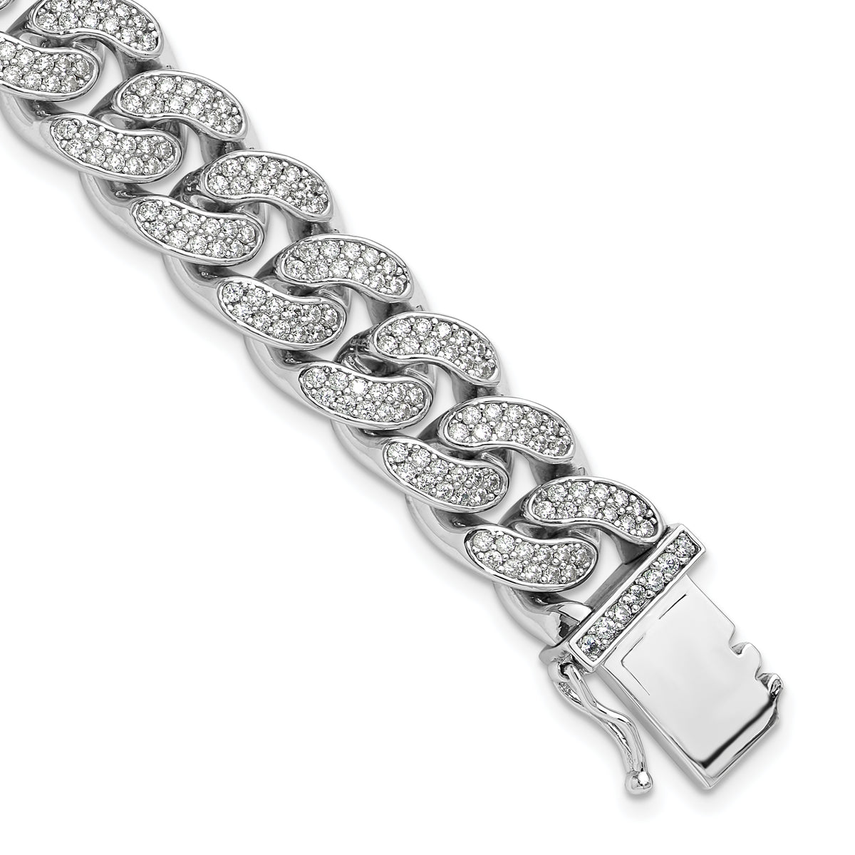 Sterling Silver Rhodium-plated CZ 8in Curb Bracelet