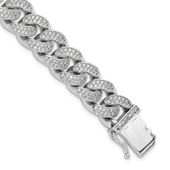 Sterling Silver Rhodium-plated CZ 8in Curb Bracelet
