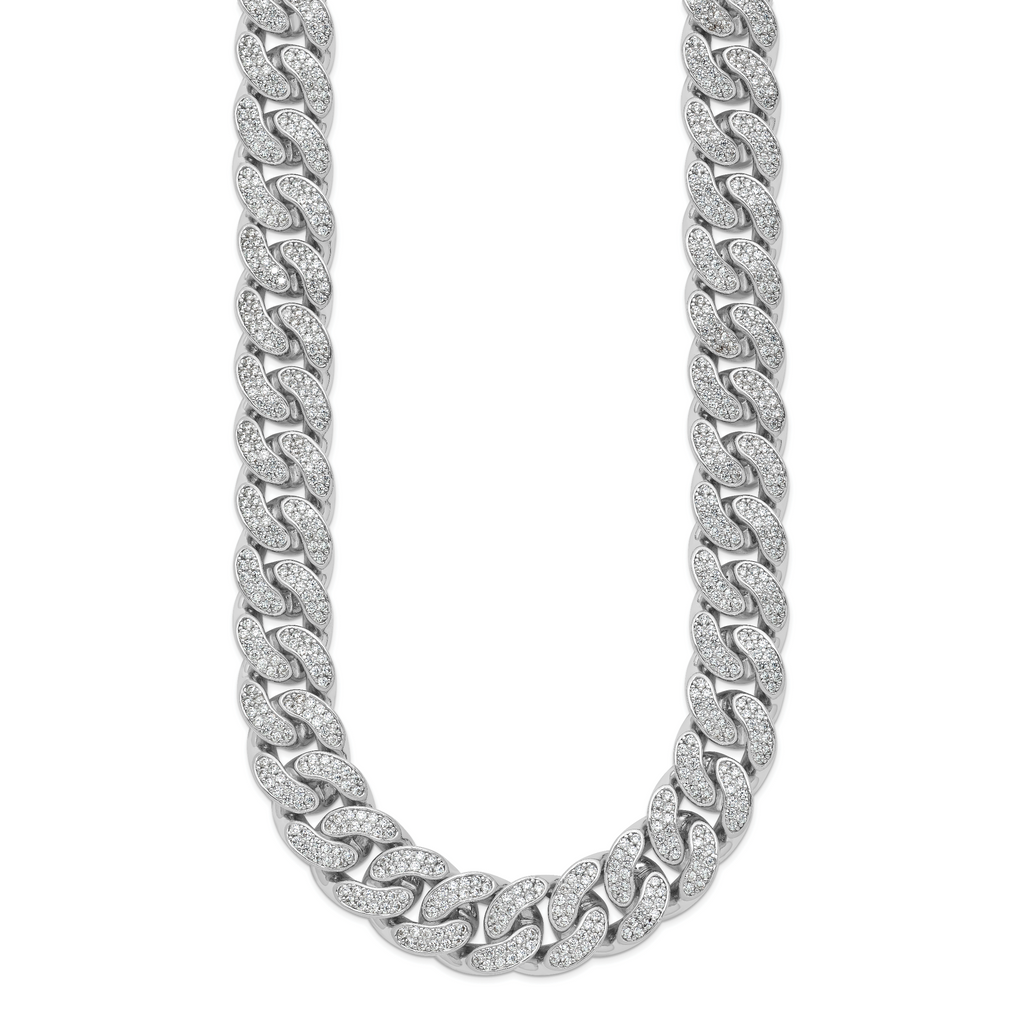 Sterling Shimmer Sterling Silver Rhodium-Plated Cubic Zirconi 1564 Stone Curb Link 22 inch Necklace