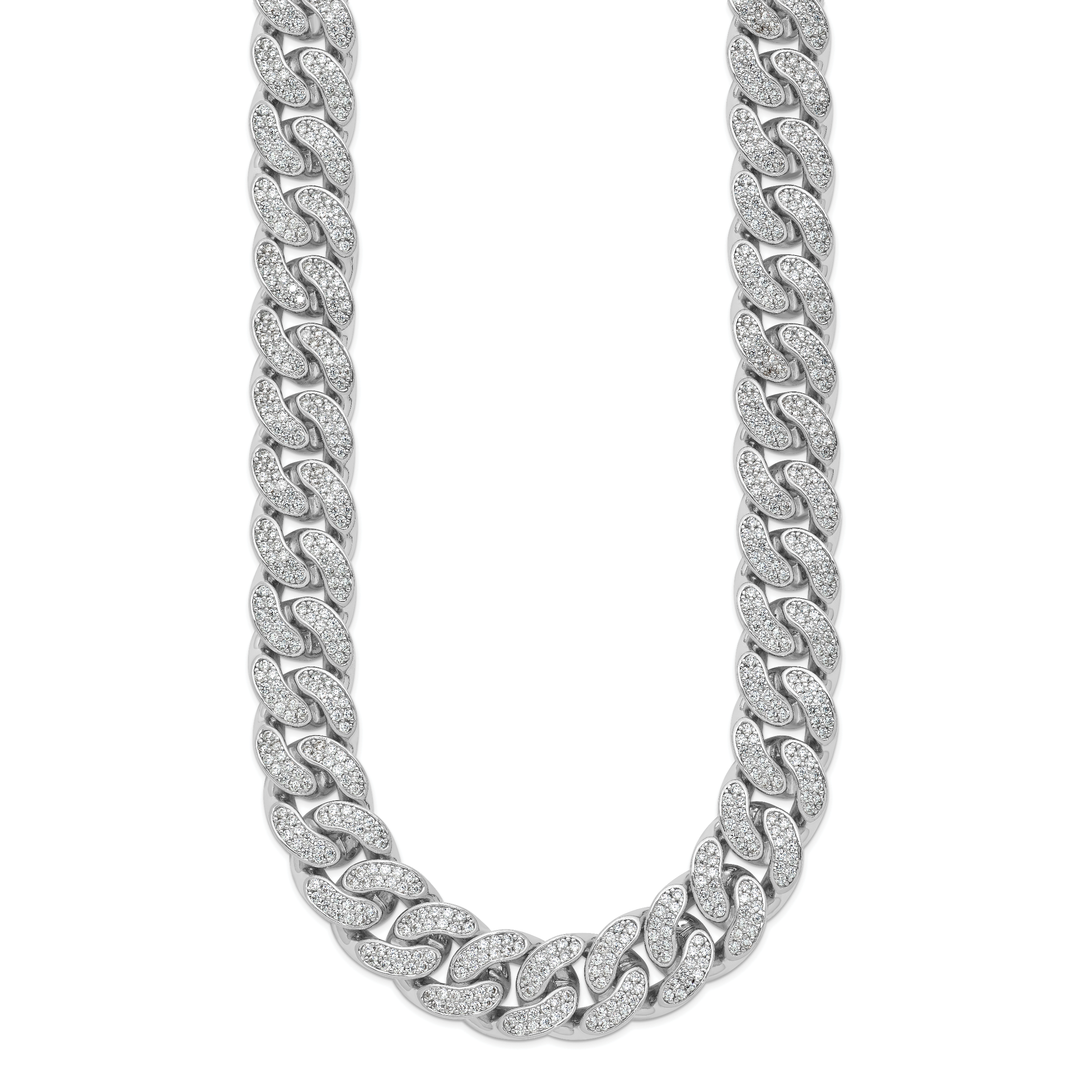 Sterling Shimmer Sterling Silver Rhodium-Plated Cubic Zirconi 1564 Stone Curb Link 22 inch Necklace
