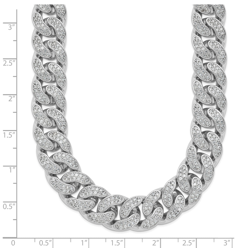 Sterling Shimmer Sterling Silver Rhodium-Plated Cubic Zirconi 1564 Stone Curb Link 22 inch Necklace
