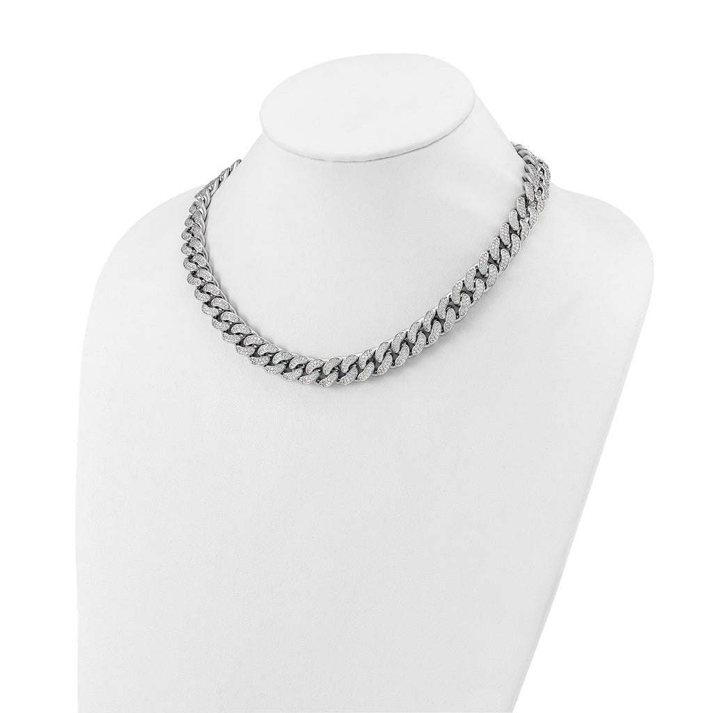 Sterling Silver Rhodium-Plated Curb Chain Necklace 12mm