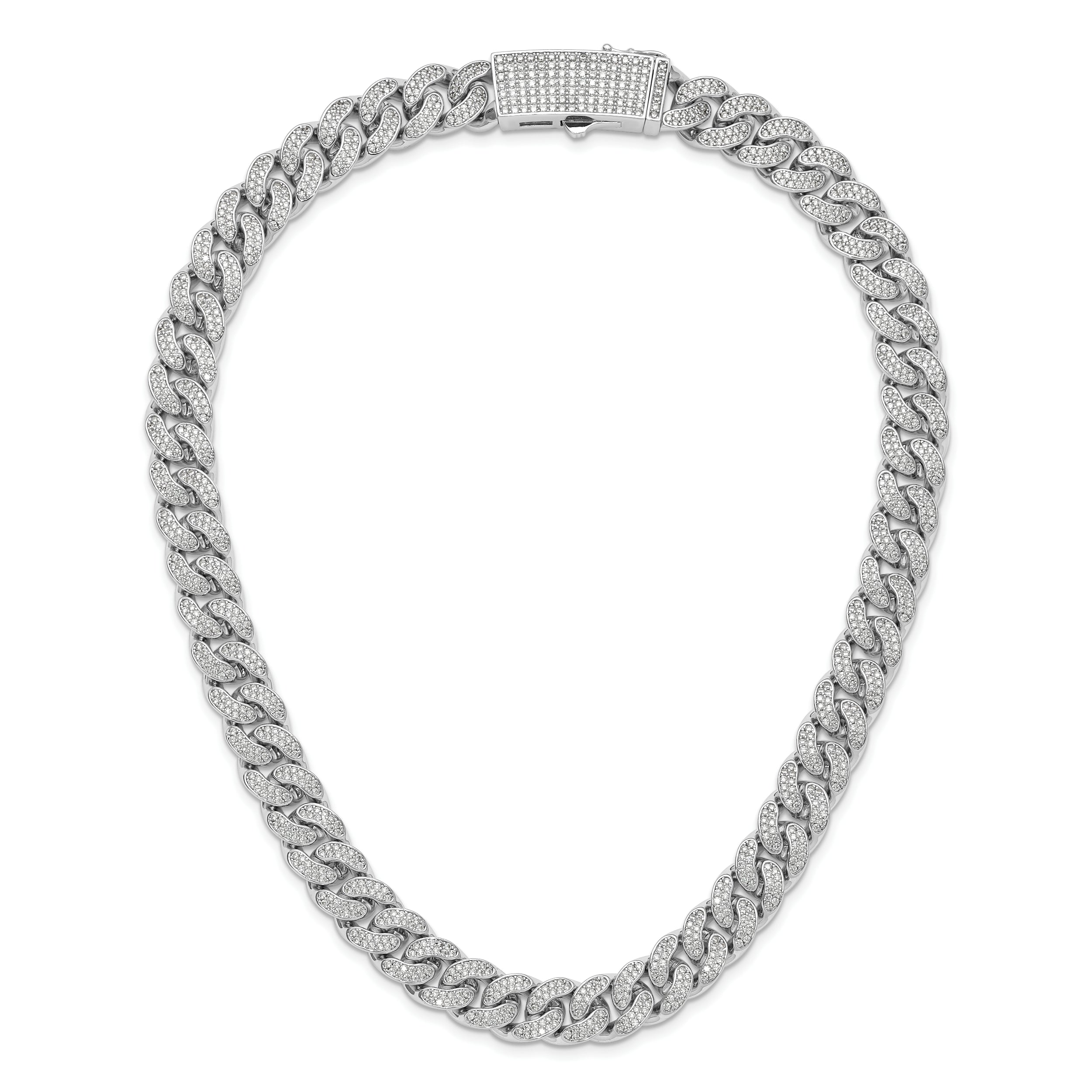 Sterling Shimmer Sterling Silver Rhodium-plated CZ 1300 Stone Curb Link 18 inch Necklace
