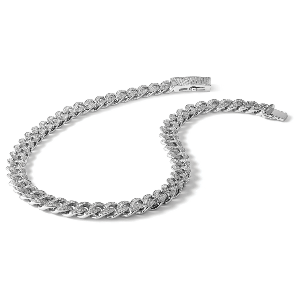Sterling Shimmer Sterling Silver Rhodium-Plated Cubic Zirconi 1564 Stone Curb Link 22 inch Necklace