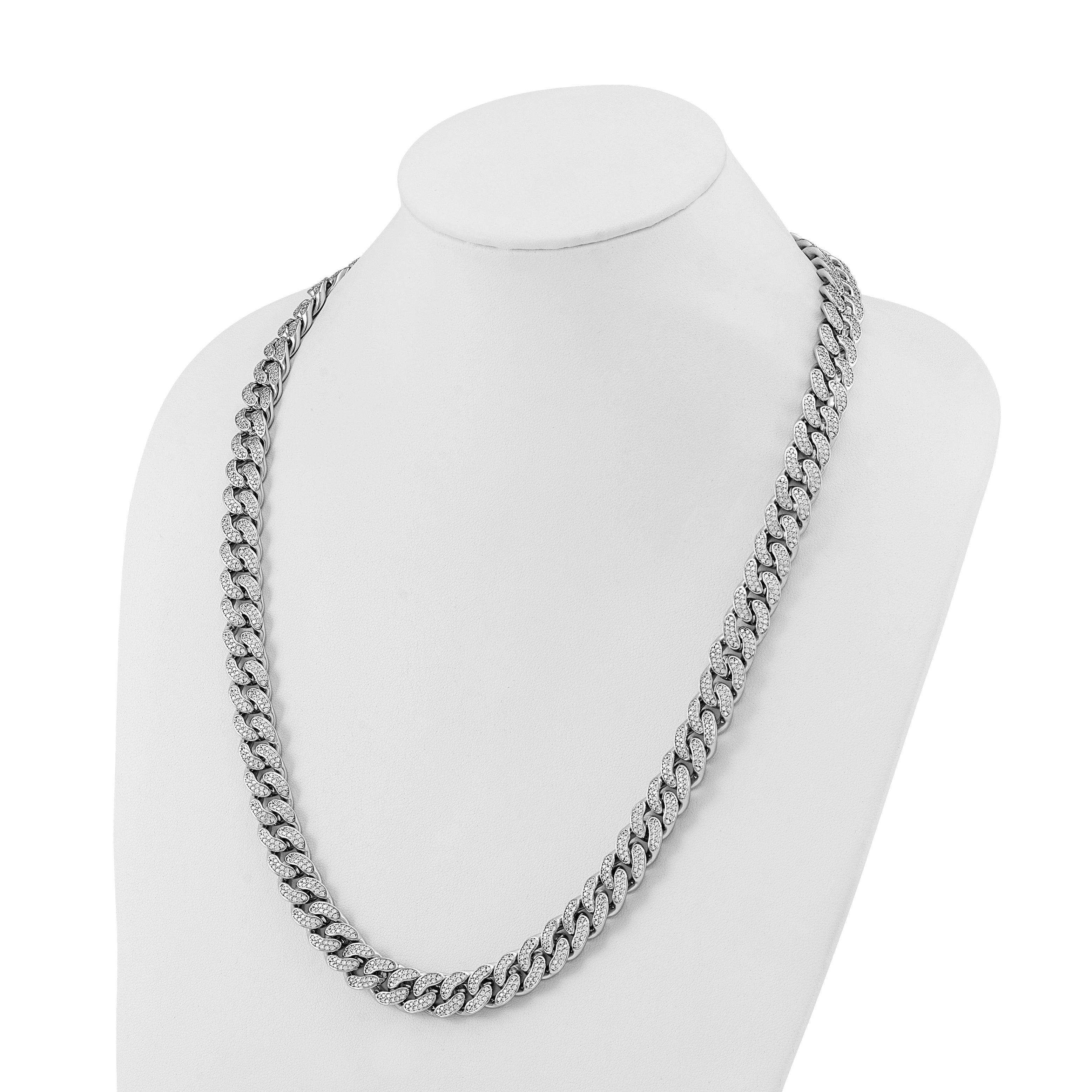 Sterling Shimmer Sterling Silver Rhodium-plated CZ 1850 Stone Curb Link 26 inch Necklace