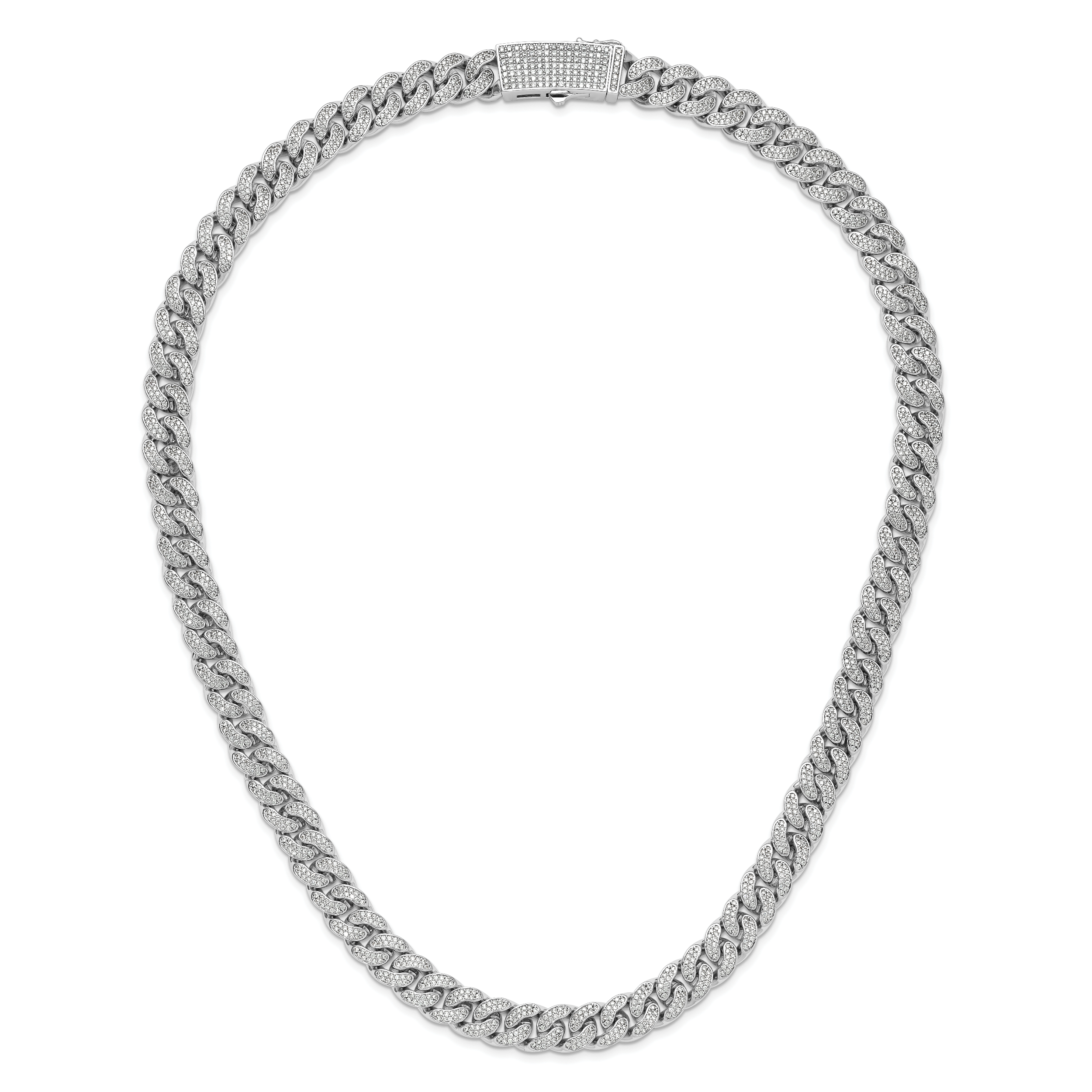 Sterling Shimmer Sterling Silver Rhodium-Plated Cubic Zirconi 1564 Stone Curb Link 22 inch Necklace