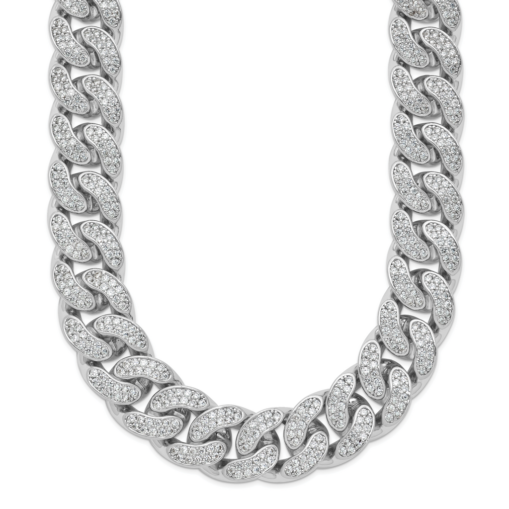 Sterling Shimmer Sterling Silver Rhodium-Plated Cubic Zirconi 1564 Stone Curb Link 22 inch Necklace