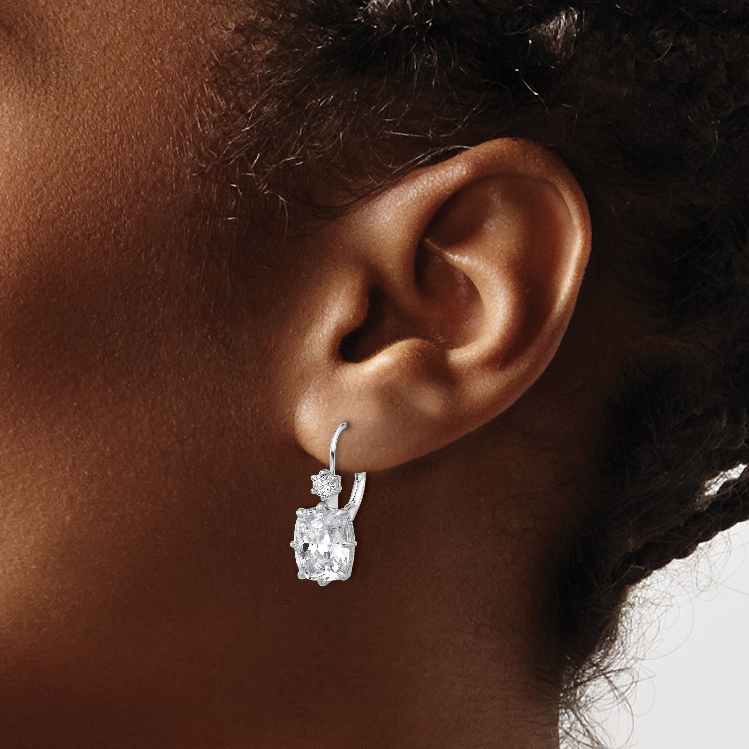 Sterling Shimmer Sterling Silver Rhodium-plated CZ 4 Stone Leverback Earrings