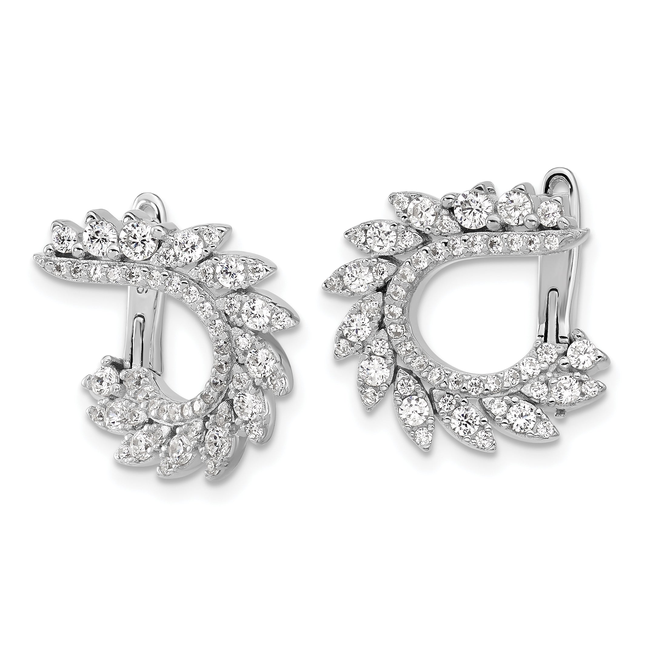 Sterling Shimmer Sterling Silver Rhodium-plated CZ 104 Stone Leaf Design Hinged Post Earrings Secondary image