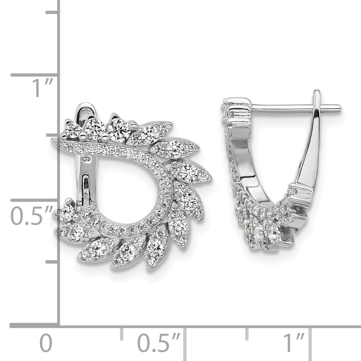 Sterling Shimmer Sterling Silver Rhodium-plated CZ 104 Stone Leaf Design Hinged Post Earrings