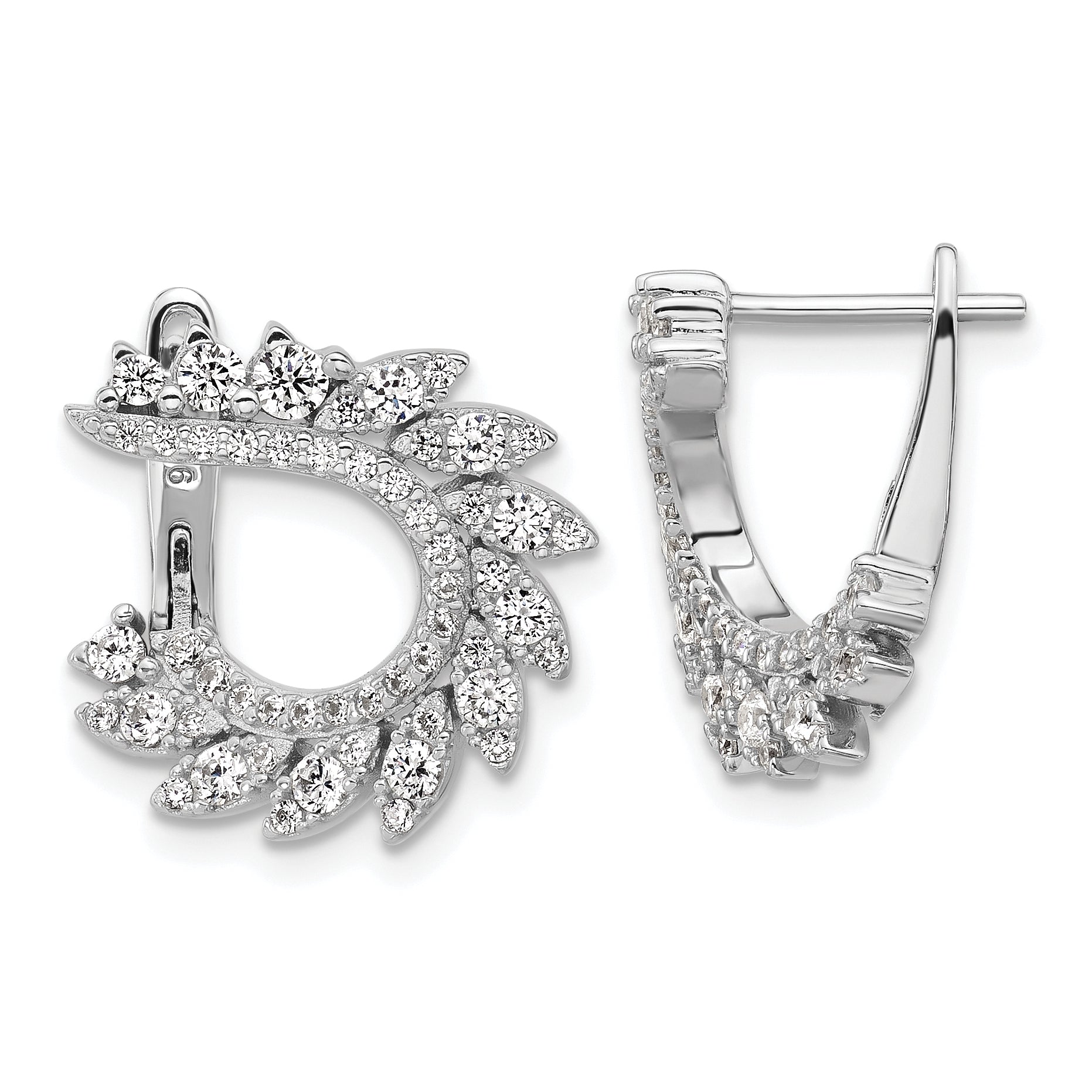 Sterling Shimmer Sterling Silver Rhodium-plated CZ 104 Stone Leaf Design Hinged Post Earrings Main image