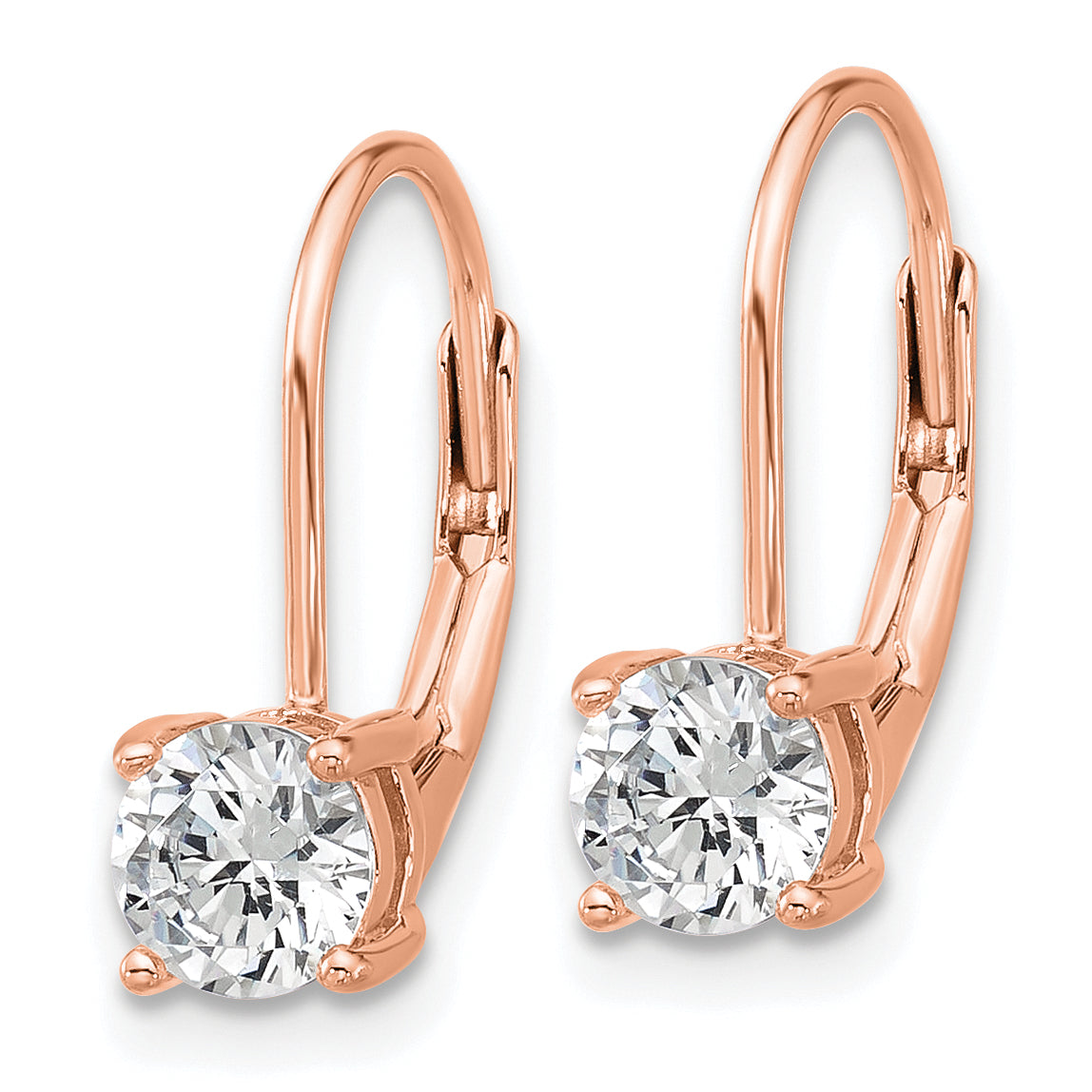 Sterling Shimmer Sterling Silver Rose-tone Flash Rose-gold Plated 5mm CZ 2 Stone Leverback Earrings Secondary image
