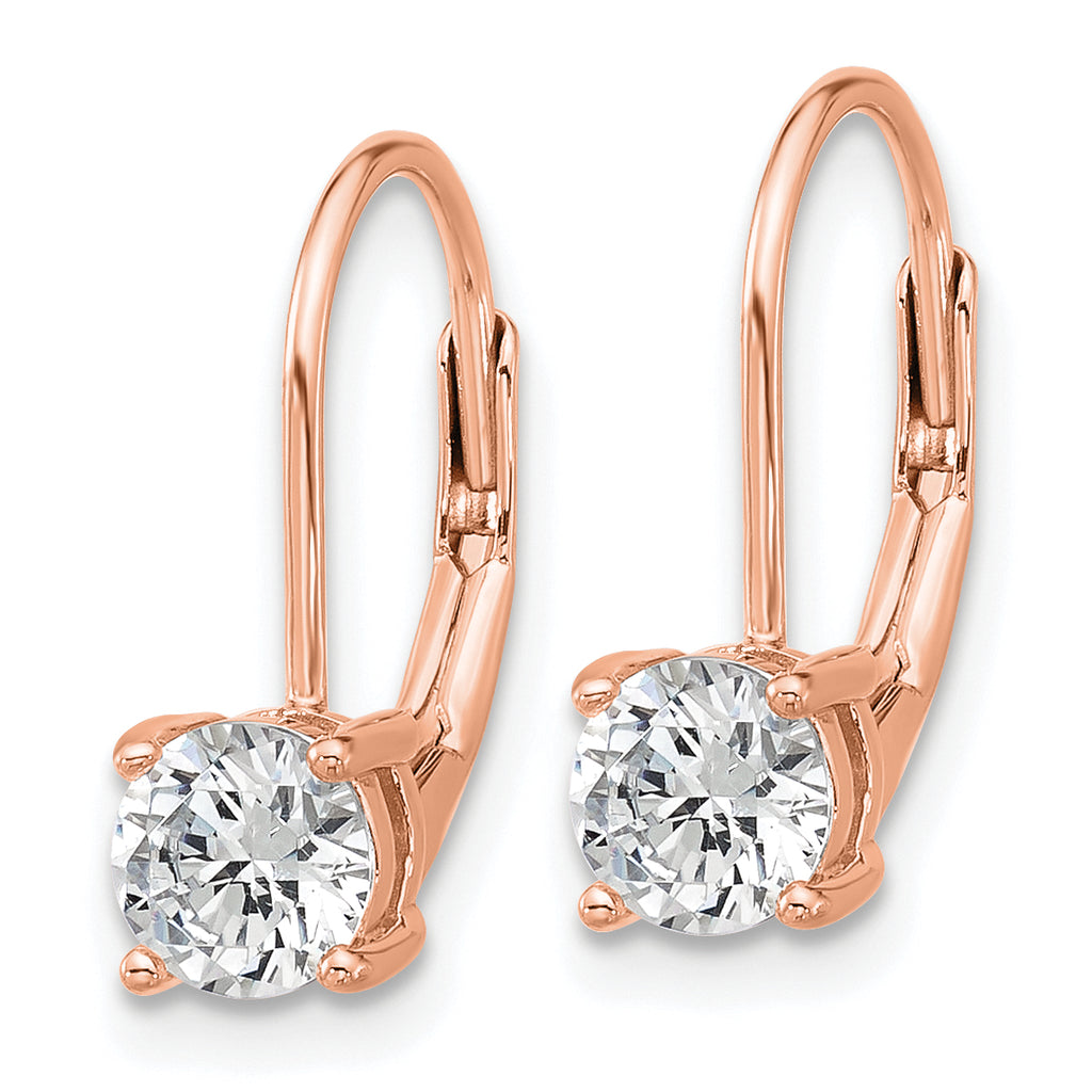 Sterling Shimmer Sterling Silver Rose-tone Flash Rose-gold Plated 5mm CZ 2 Stone Leverback Earrings